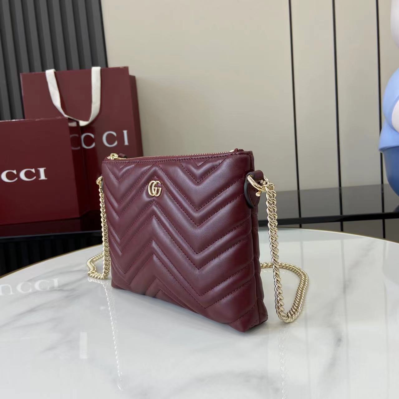 Gucci GG Marmont Pochette With Chain - DesignerGu