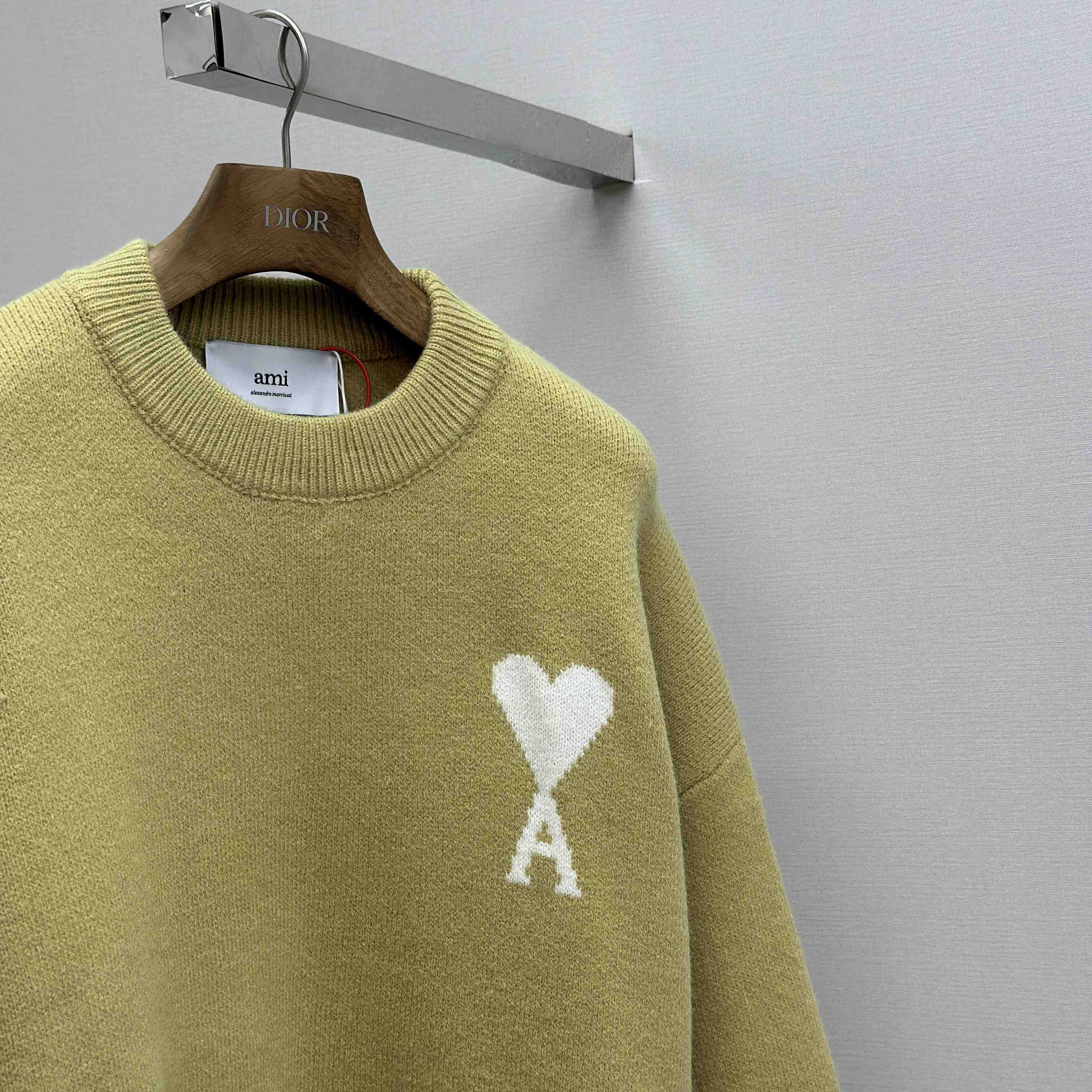 AMI Paris Yellow Alpaca Ami De Coeur Crewneck Sweater - DesignerGu