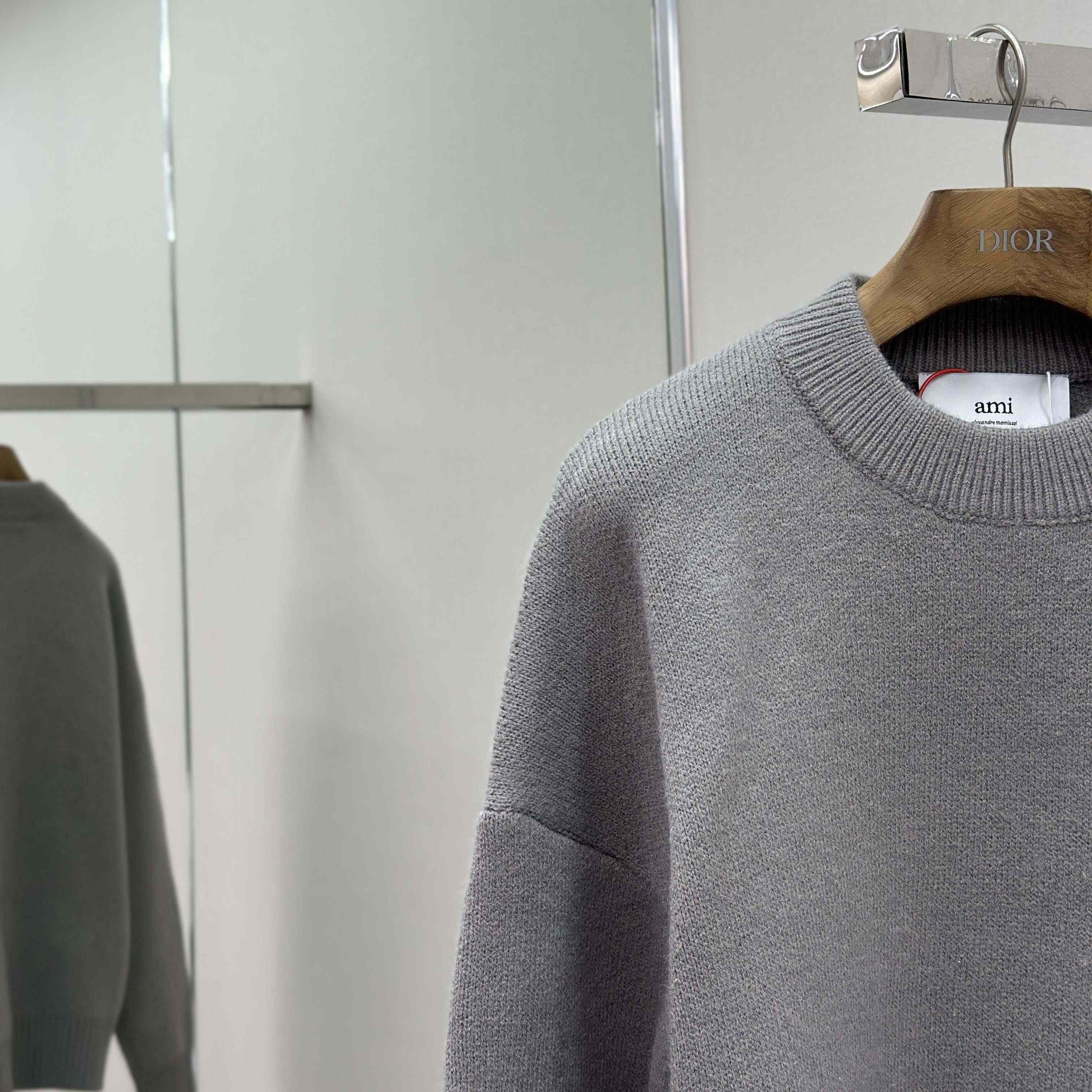 AMI Paris Grey Alpaca Ami De Coeur Crewneck Sweater  - DesignerGu