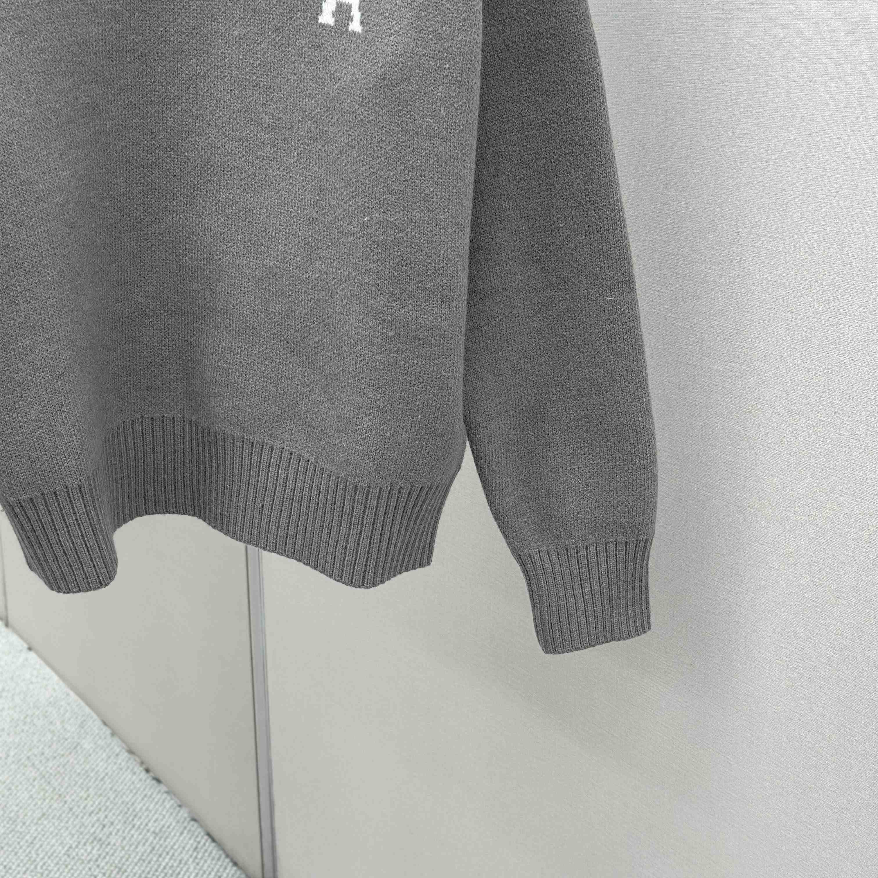 AMI Paris Grey Alpaca Ami De Coeur Crewneck Sweater  - DesignerGu