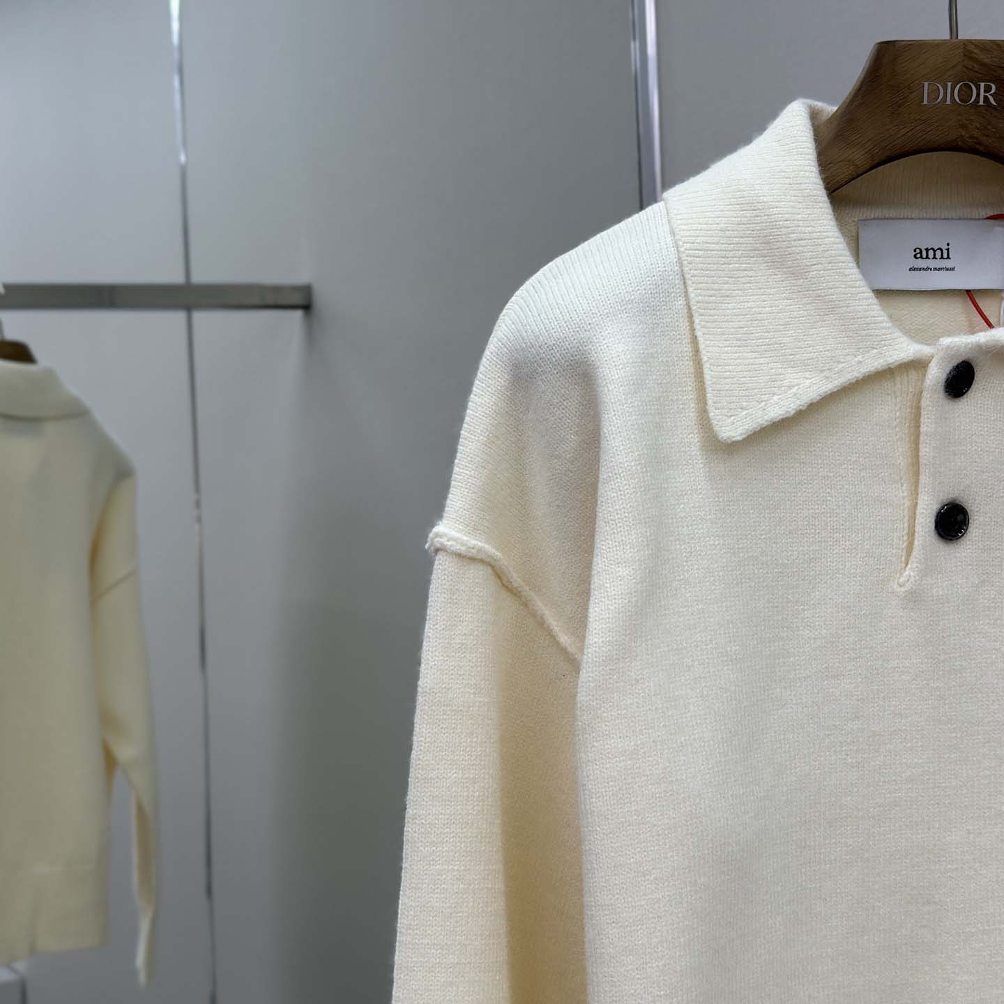 AMI Paris White Wool Ami De Coeur Polo - DesignerGu