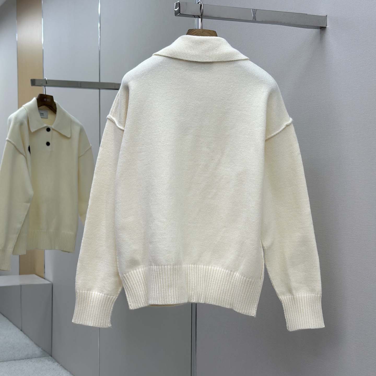 AMI Paris White Wool Ami De Coeur Polo - DesignerGu