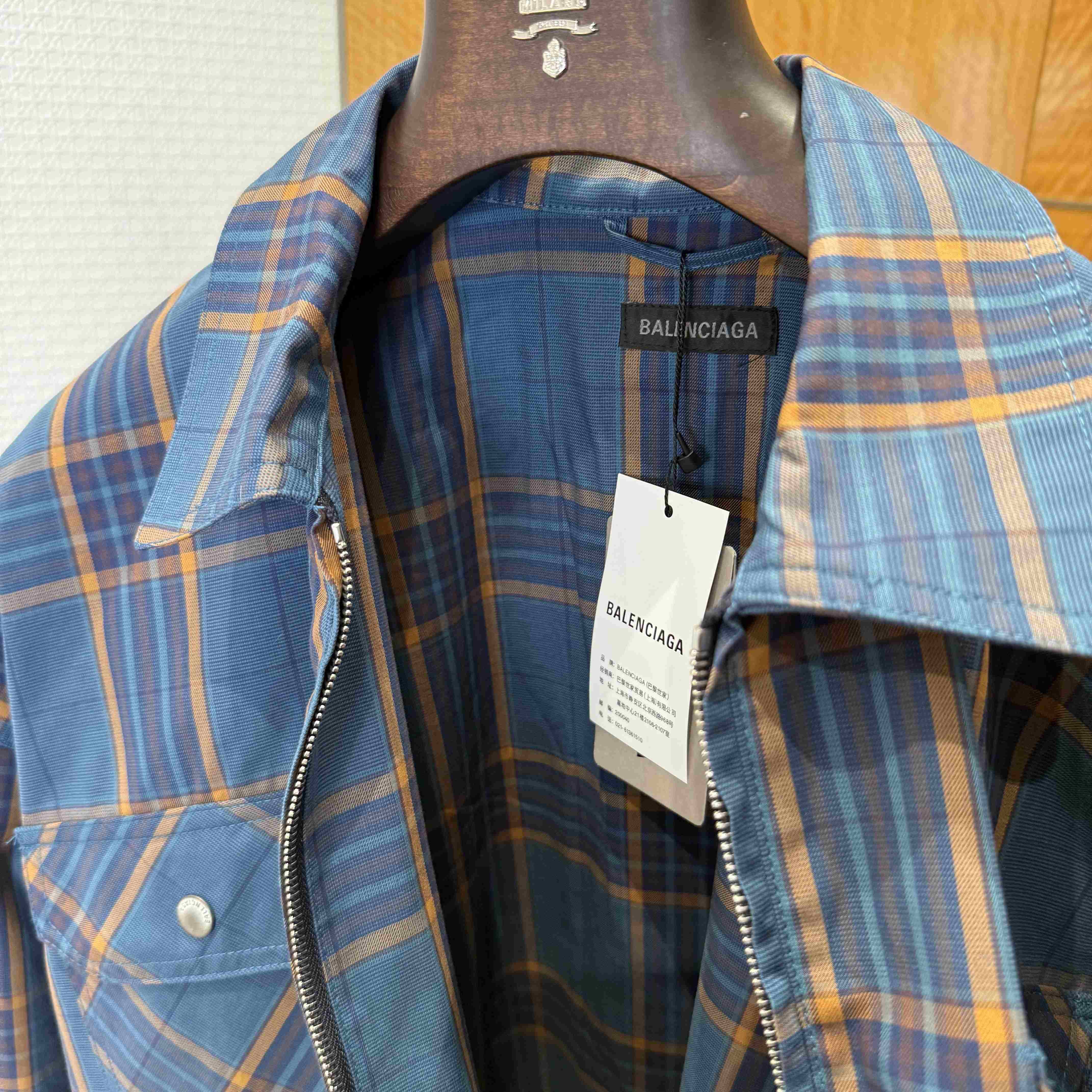 Balenciaga Zip-Up Shirt In Blue And Orange - DesignerGu