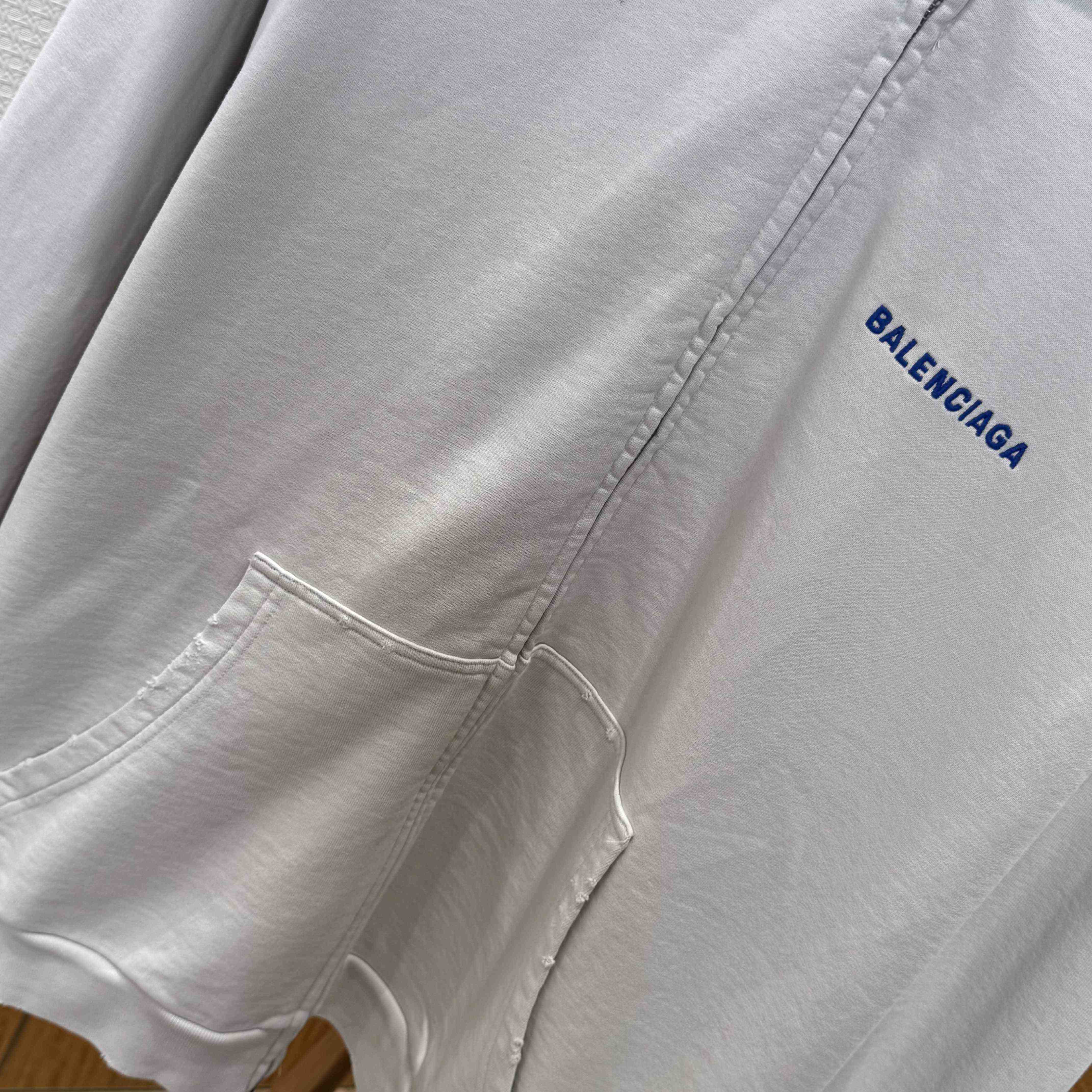 Balenciaga Back Zip-Up Hoodie Regular Fit In Dirty White And Blue Dry Fleece - DesignerGu