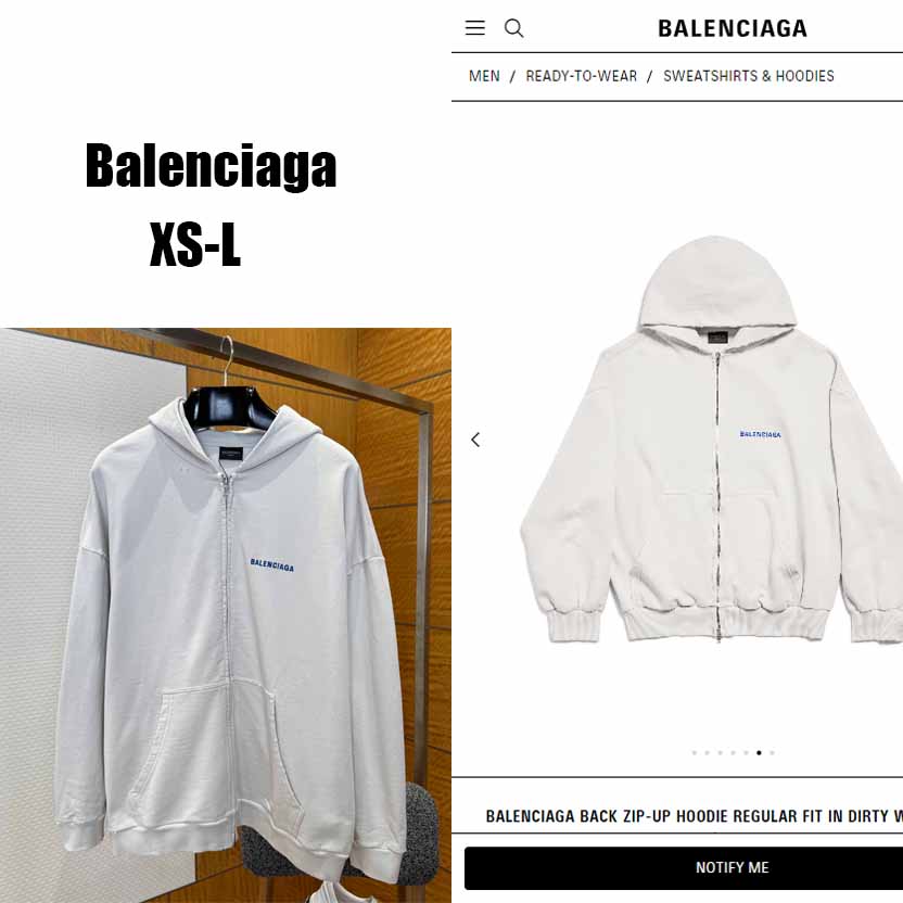 Balenciaga Back Zip-Up Hoodie Regular Fit In Dirty White And Blue Dry Fleece - DesignerGu