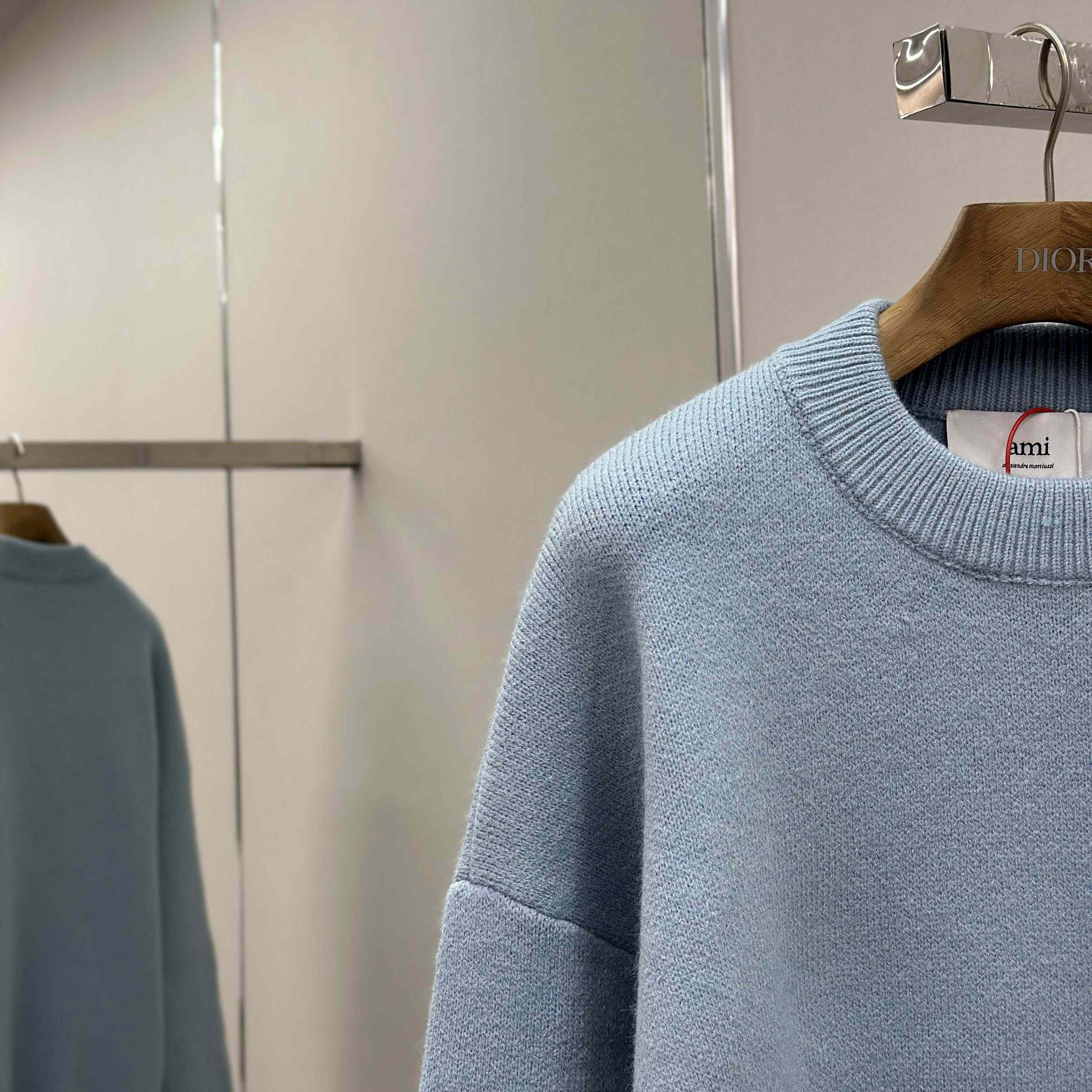 AMI Paris Blue Alpaca Ami De Coeur Crewneck Sweater  - DesignerGu