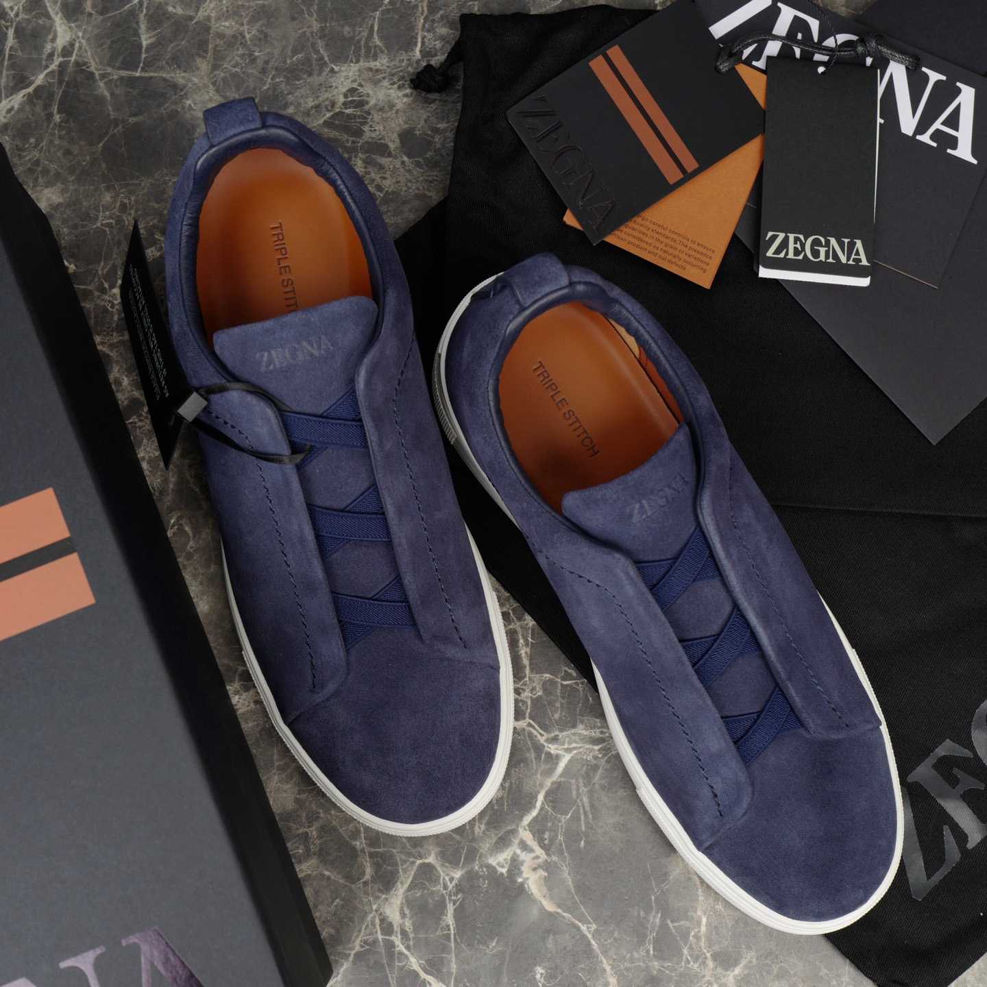 Zegna Utility Blue suede Triple Stitch™ Sneakers - DesignerGu