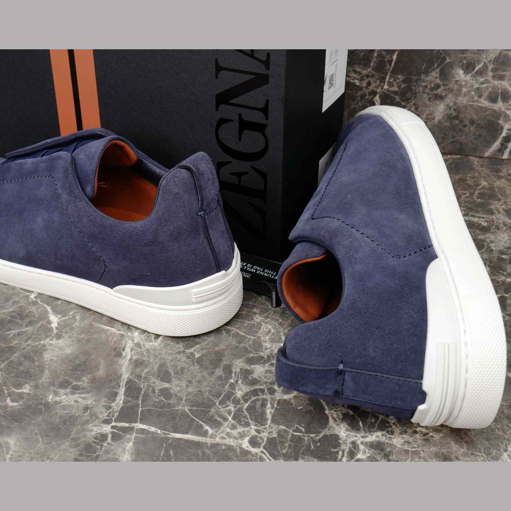 Zegna Utility Blue suede Triple Stitch™ Sneakers - DesignerGu