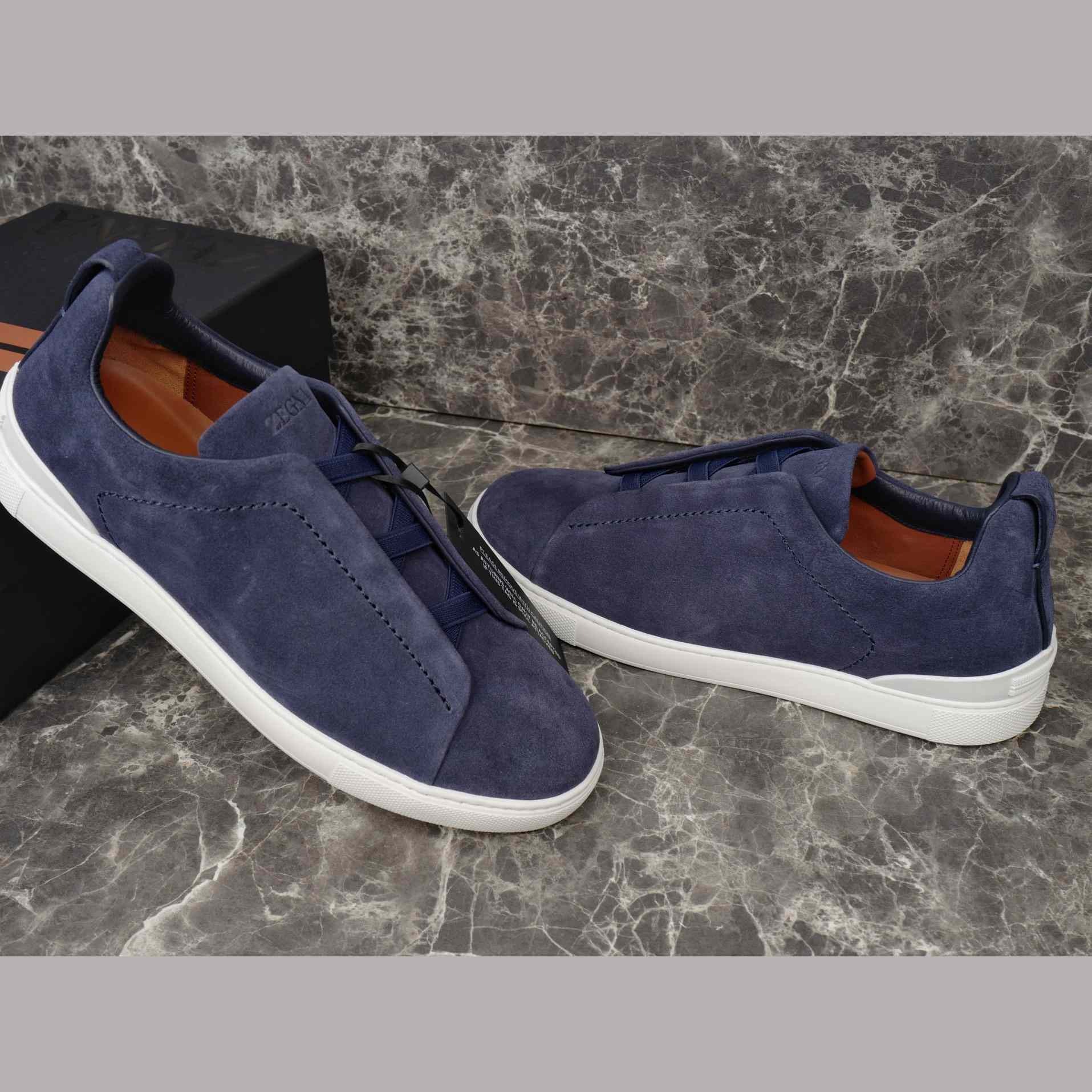Zegna Utility Blue suede Triple Stitch™ Sneakers - DesignerGu