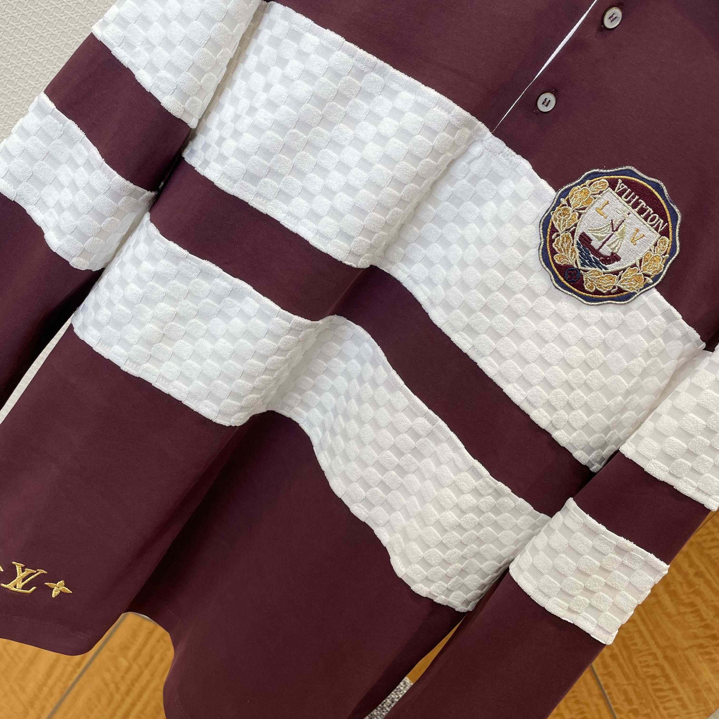 Louis Vuitton Damier Striped Long-Sleeved Polo Shirt   1AIKBY - DesignerGu