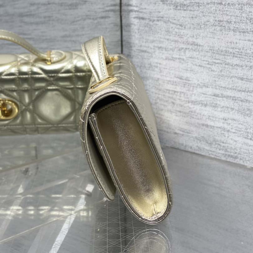 Dior Miss Caro Top Handle Pouch Metallic Pale Gold-Tone Macrocannage Calfskin  - DesignerGu