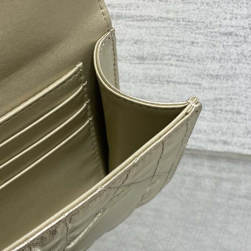 Dior Miss Caro Top Handle Pouch Metallic Pale Gold-Tone Macrocannage Calfskin  - DesignerGu