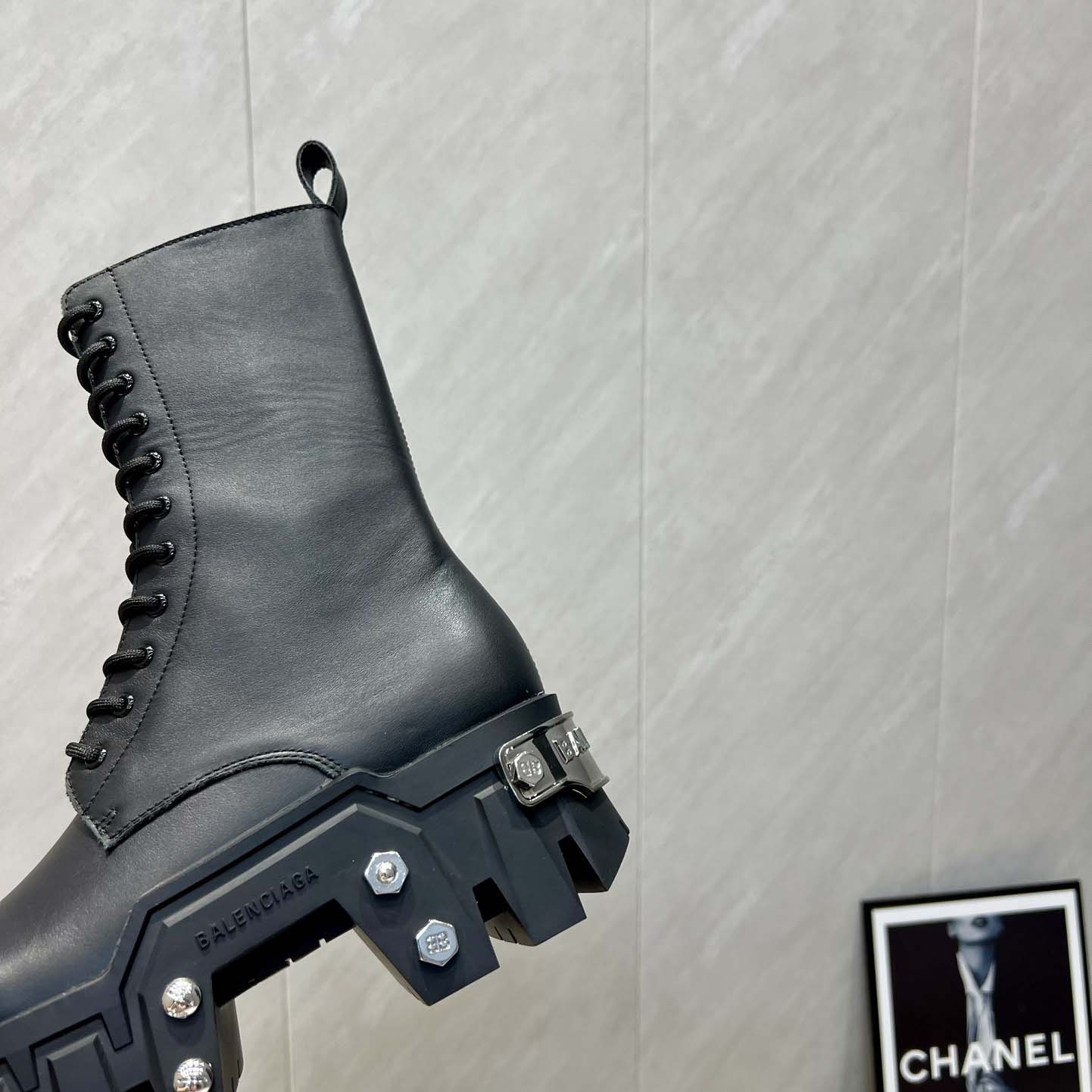 Balenciaga Bulldozer Lace-Up Boot in black matte smooth calfskin - DesignerGu