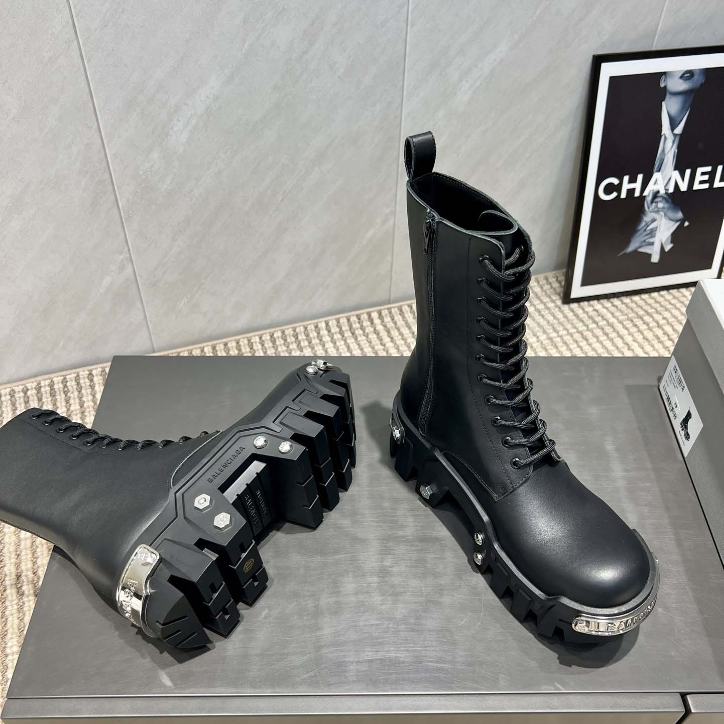 Balenciaga Bulldozer Lace-Up Boot in black matte smooth calfskin - DesignerGu
