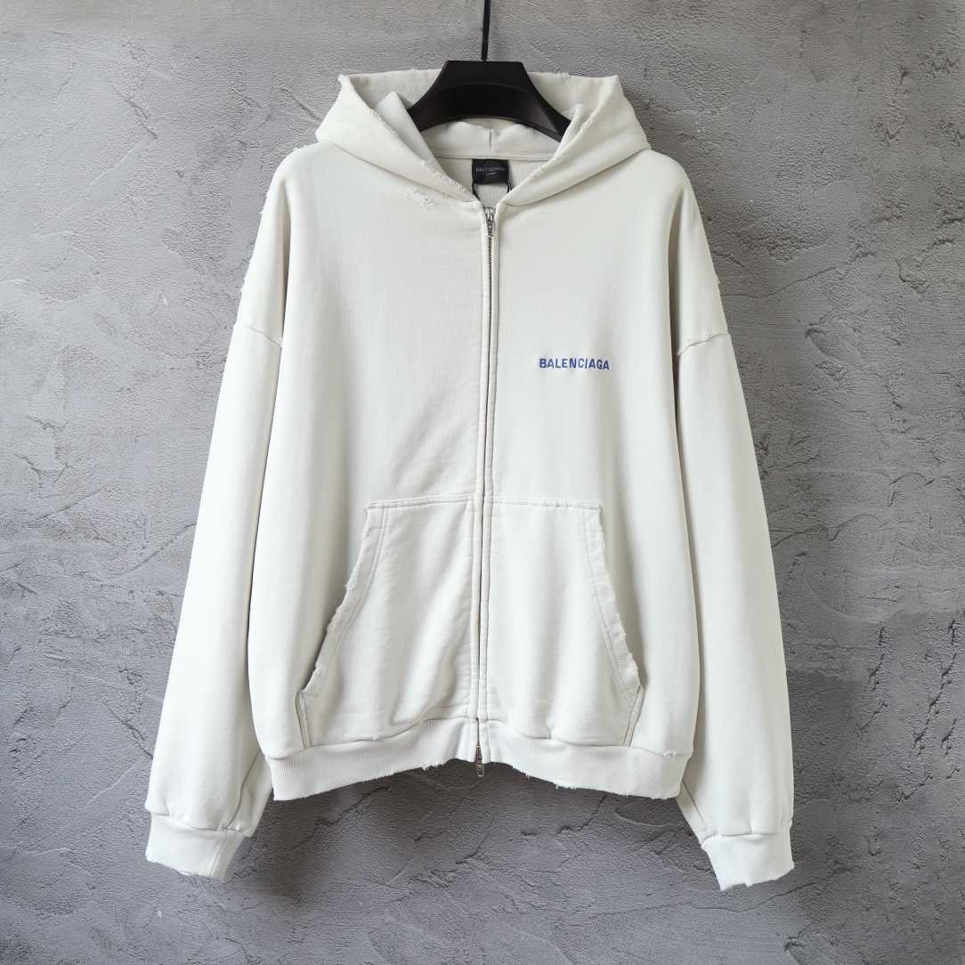 Balenciaga Back Zip-Up Hoodie Regular Fit in dirty white and blue - DesignerGu