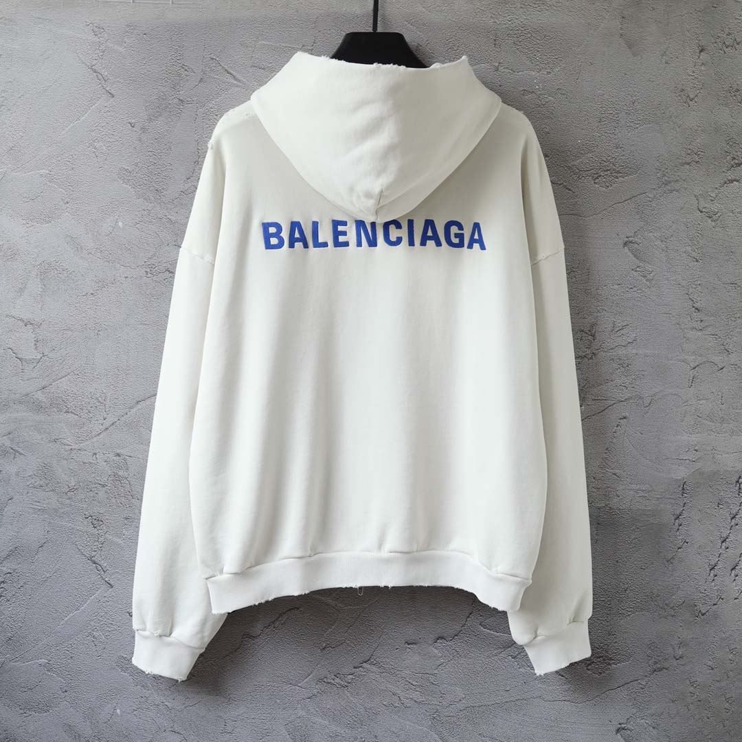 Balenciaga Back Zip-Up Hoodie Regular Fit in dirty white and blue - DesignerGu