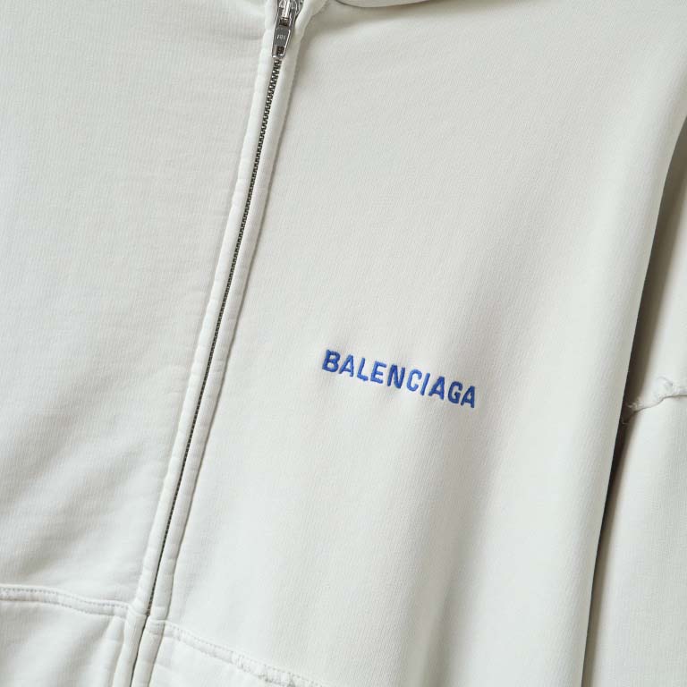 Balenciaga Back Zip-Up Hoodie Regular Fit in dirty white and blue - DesignerGu