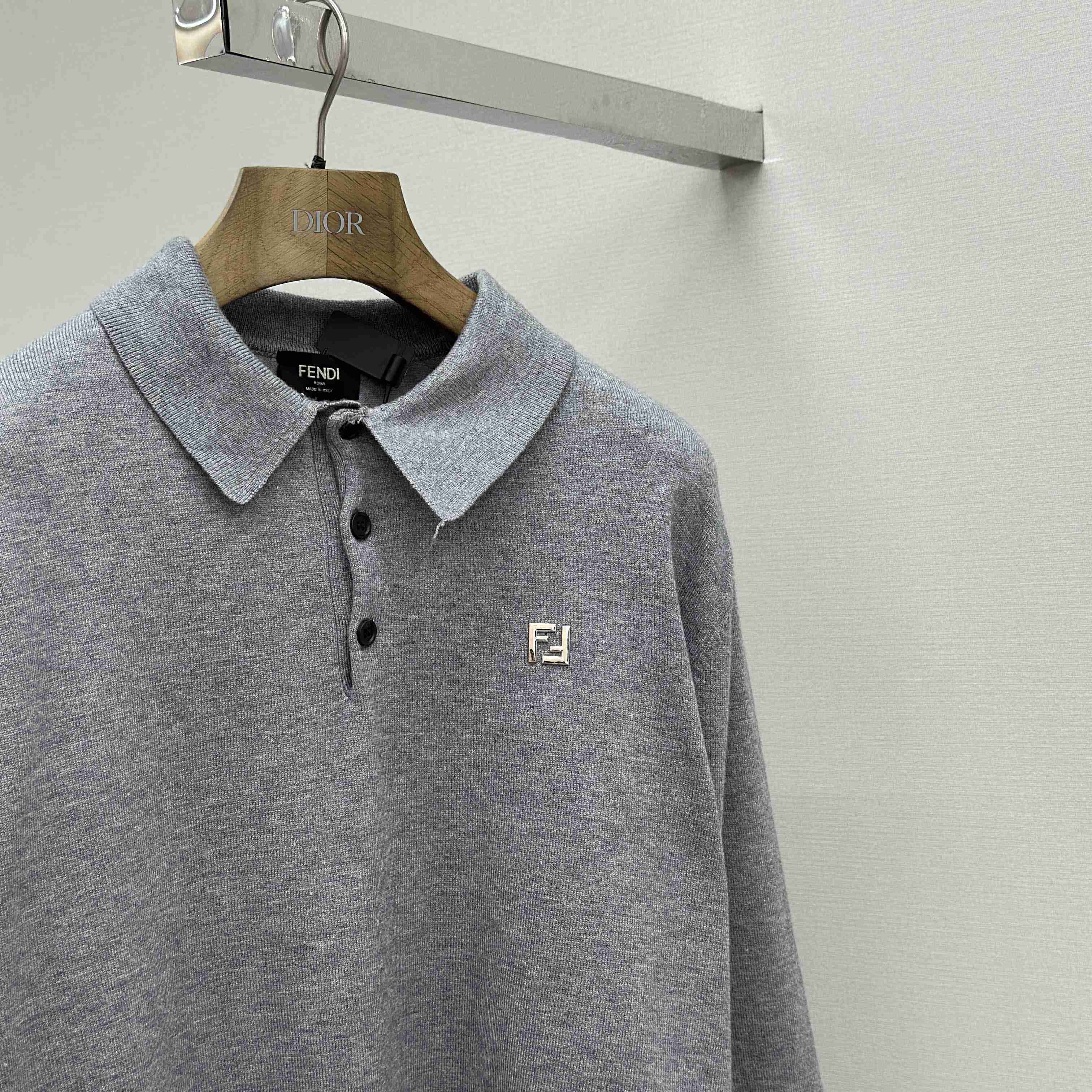 Fendi Gray Wool Polo Shirt - DesignerGu