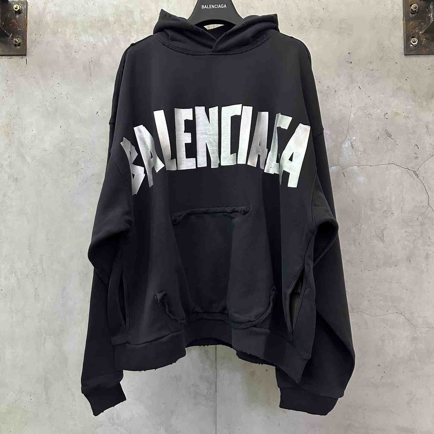 Balenciaga Tape Type Ripped Hoodie - DesignerGu