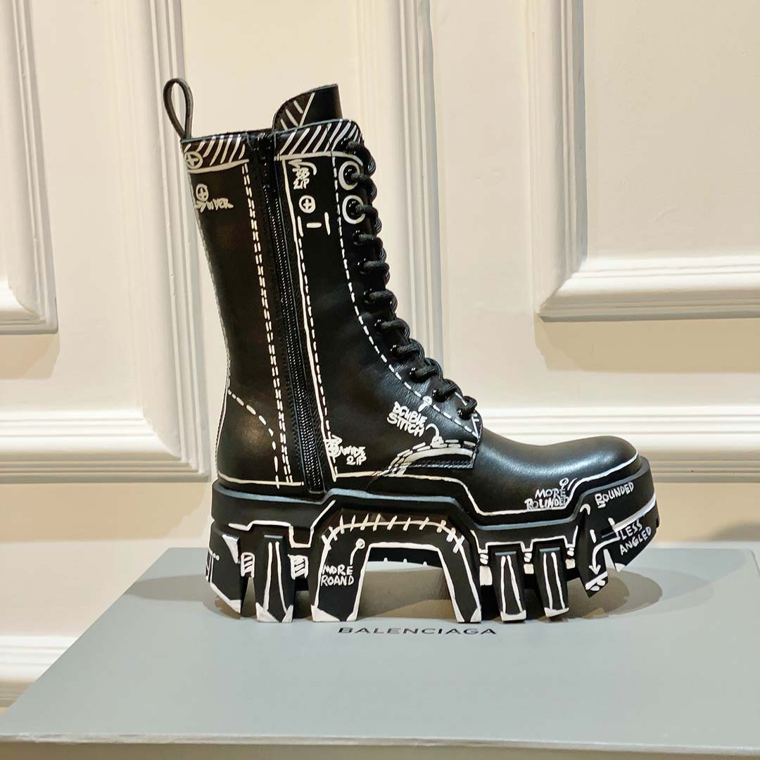 Balenciaga Bulldozer Lace-Up Boot In Black  - DesignerGu
