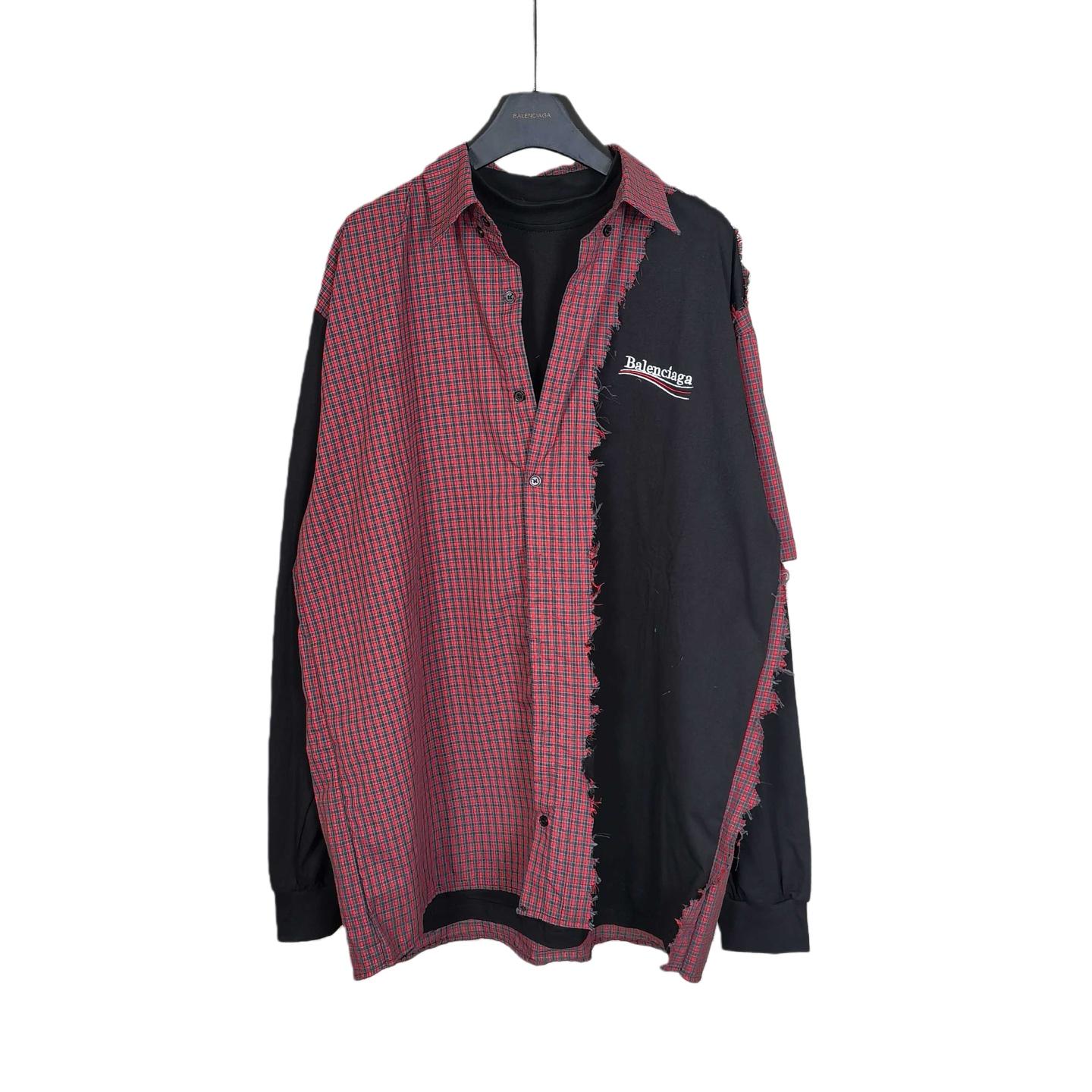 Balenciaga Men's Blue Paneled Long-Sleeve Shirt - DesignerGu