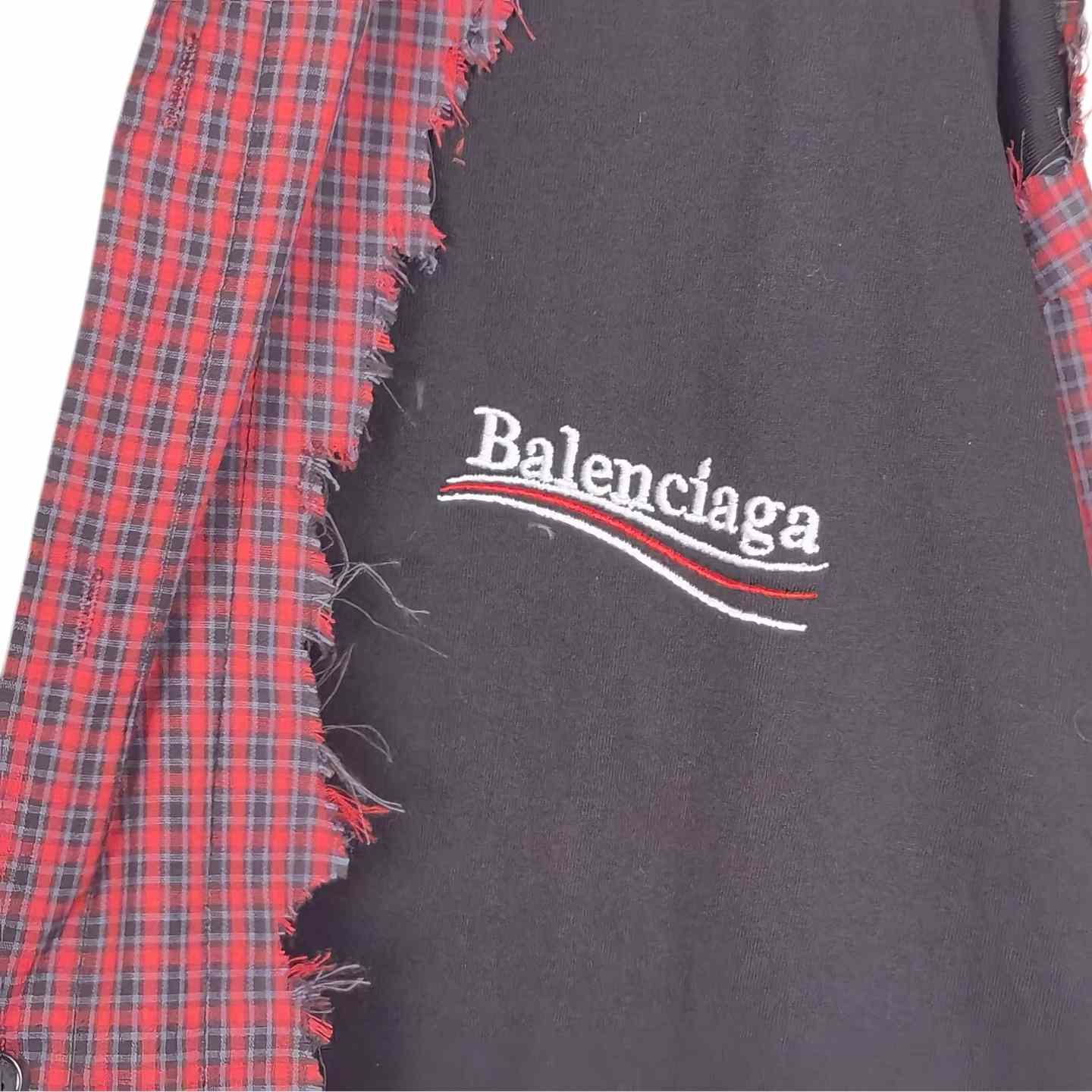 Balenciaga Men's Blue Paneled Long-Sleeve Shirt - DesignerGu
