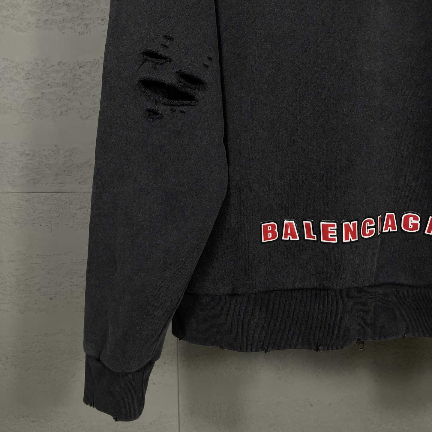 Balenciaga Sponsor Logos Large Zip-Up Hoodie In Faded Washed Black - DesignerGu