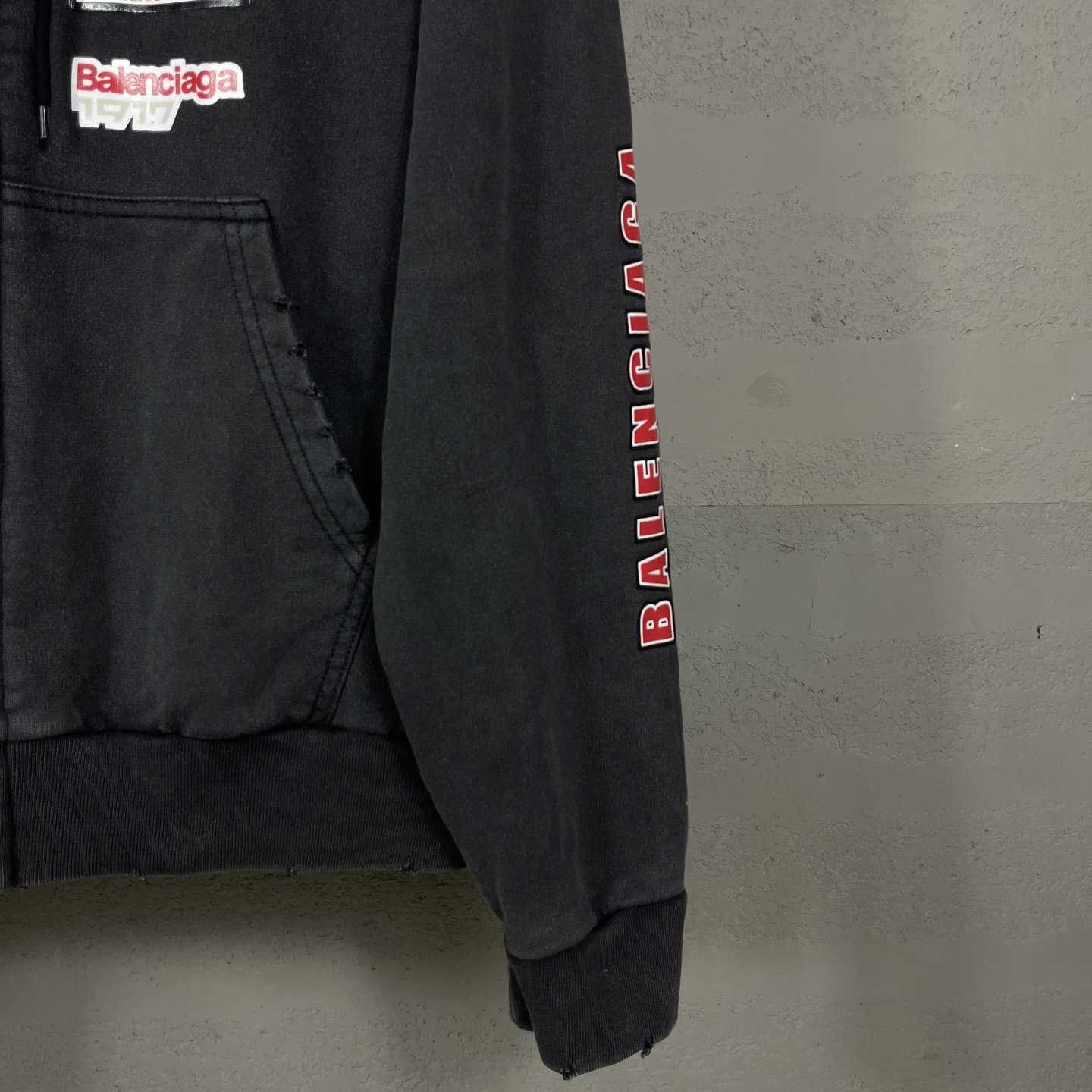 Balenciaga Sponsor Logos Large Zip-Up Hoodie In Faded Washed Black - DesignerGu