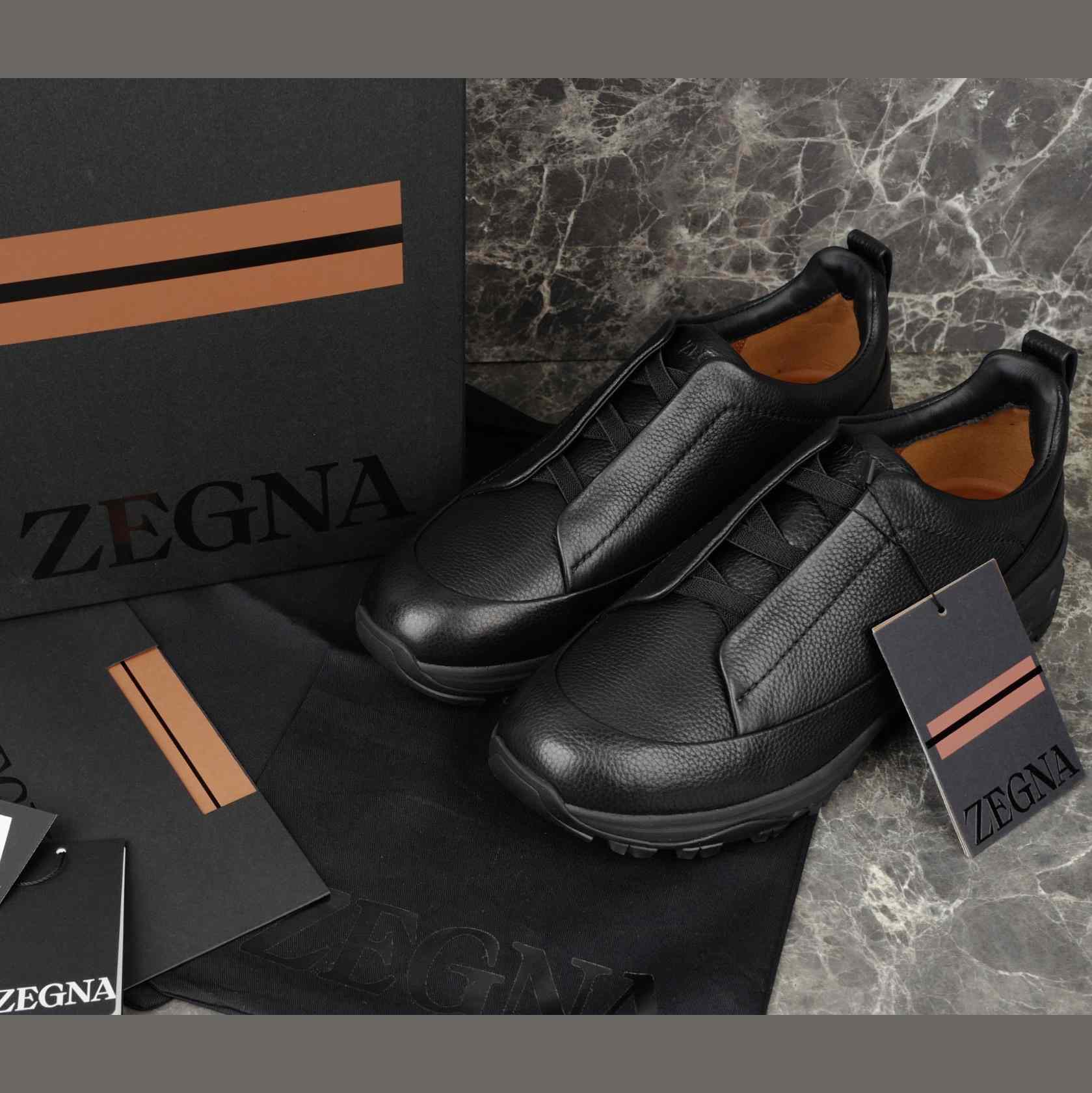 Zegna Black Leather Triple Stitch™ Monte Sneakers - DesignerGu