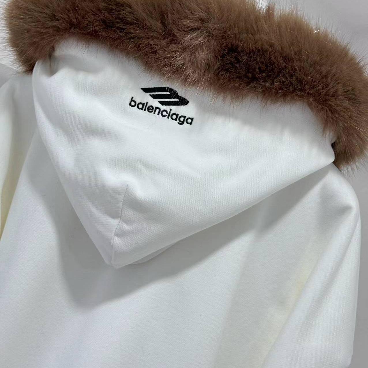 Balenciaga Fluffy Zip-Up Hoodie In Chalky White Medium Fleece - DesignerGu