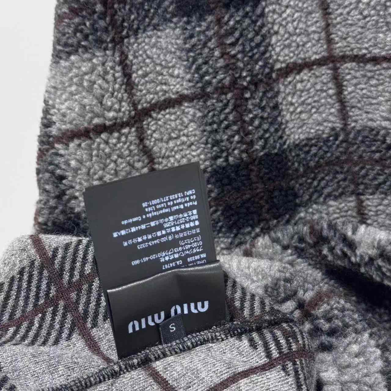 Miu Miu Checked Teddy Zipper Jacket - DesignerGu
