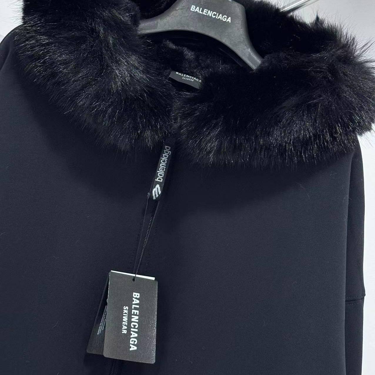 Balenciaga Fluffy Zip-Up Hoodie In Washed Black Medium Fleece - DesignerGu