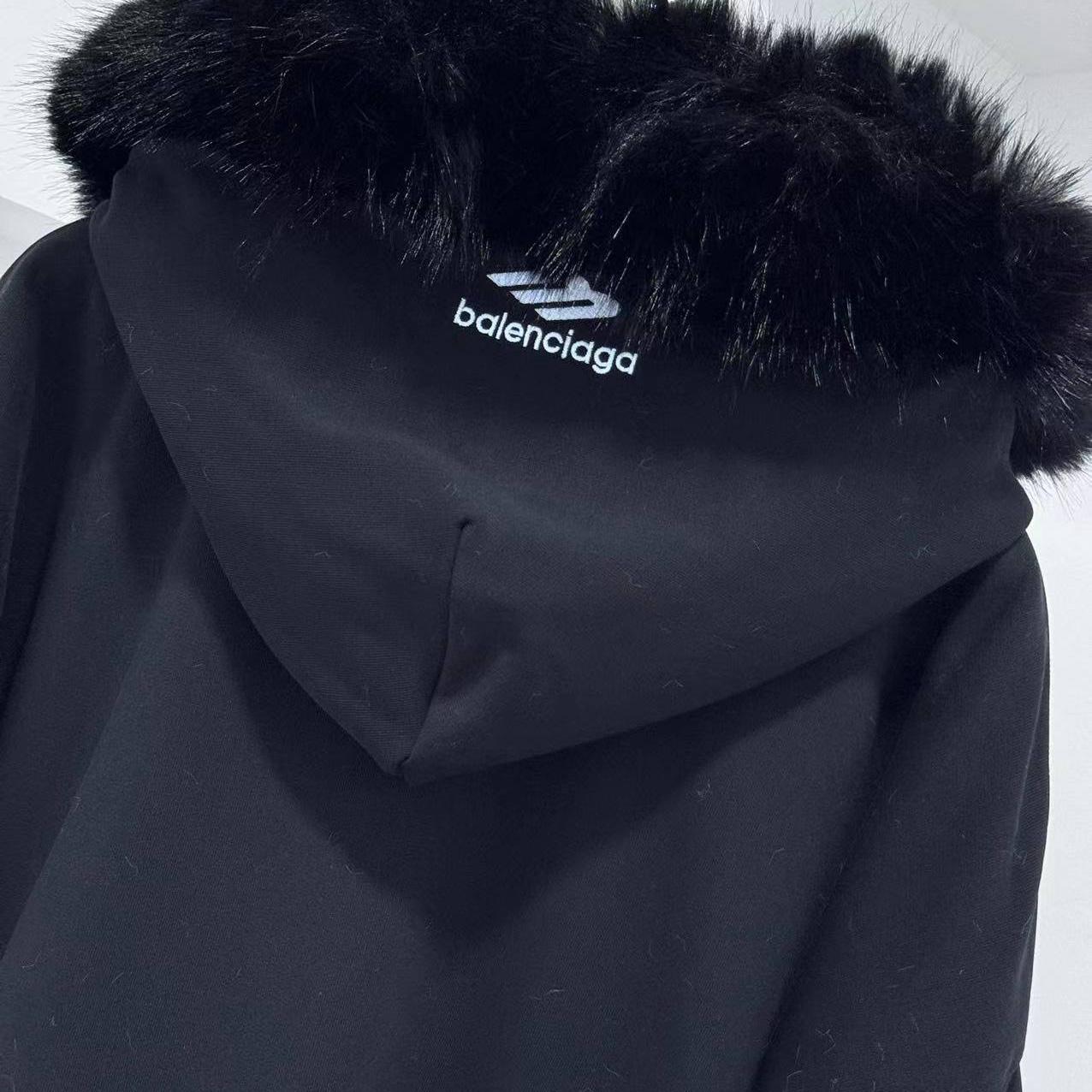 Balenciaga Fluffy Zip-Up Hoodie In Washed Black Medium Fleece - DesignerGu