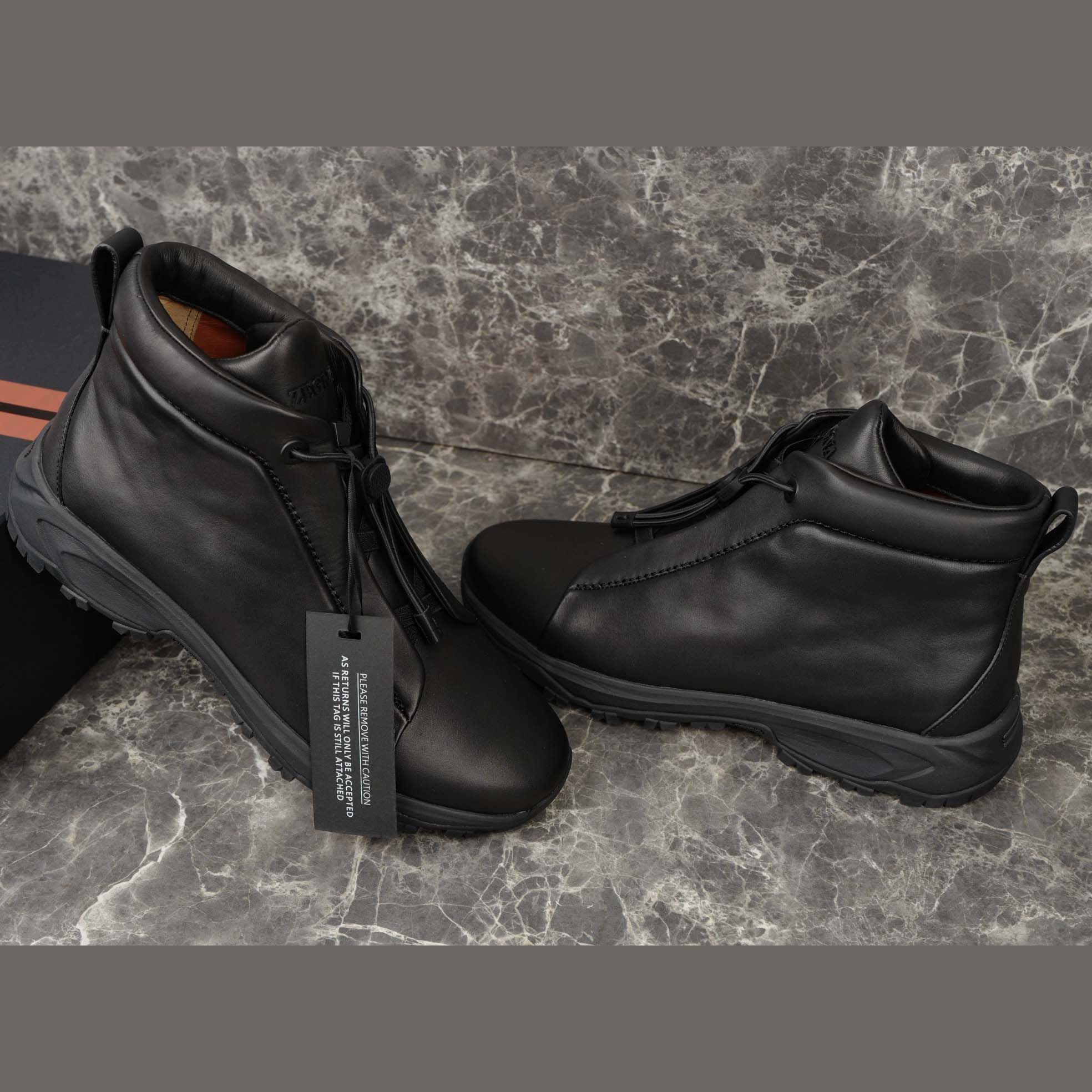 Zegna Black Leather Triple Stitch™ Vetta Sneakers - DesignerGu