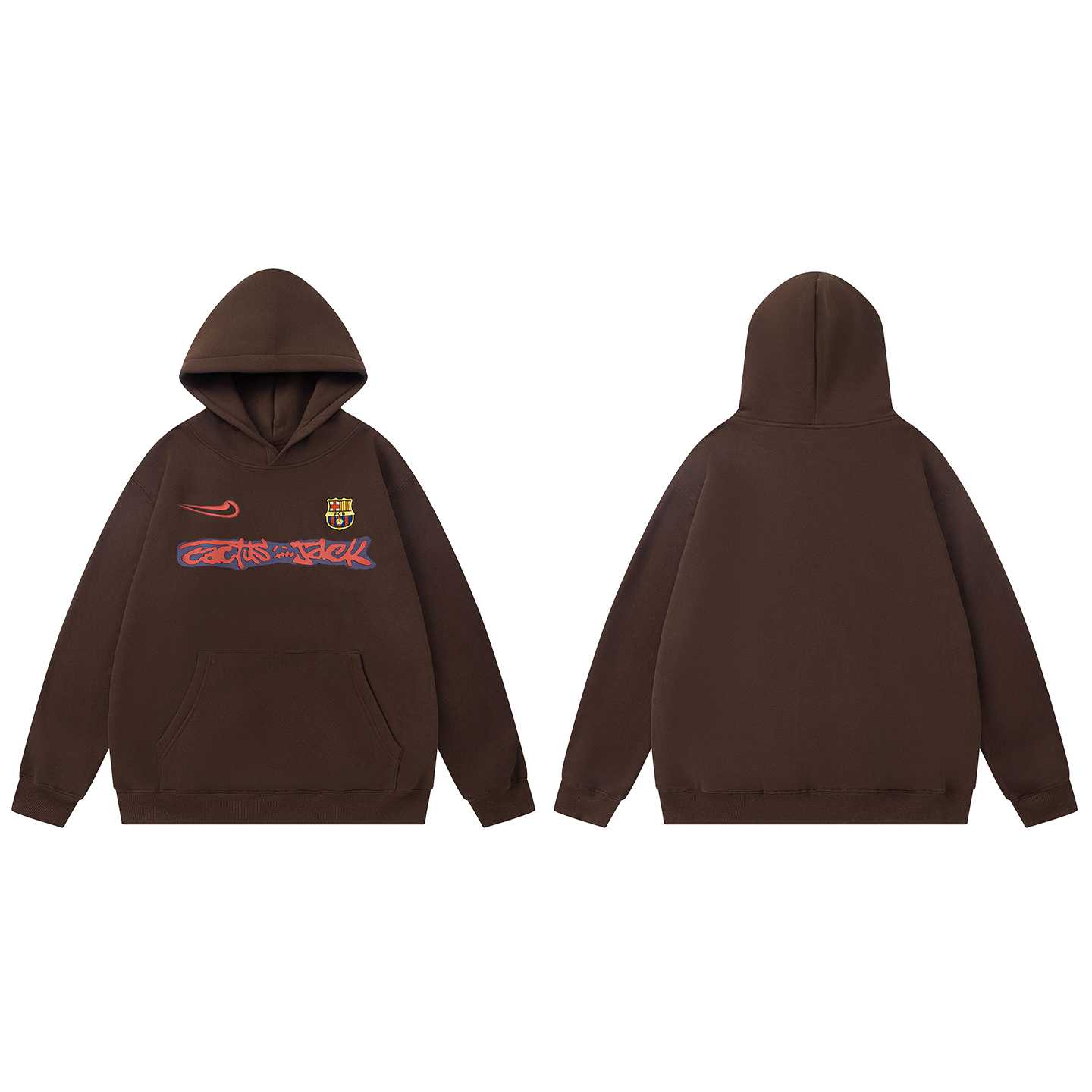 Travis Scott x Nike x FC Barcelona "Cactus Jack" Spray Logo Pullover Hoodie In Brown - DesignerGu