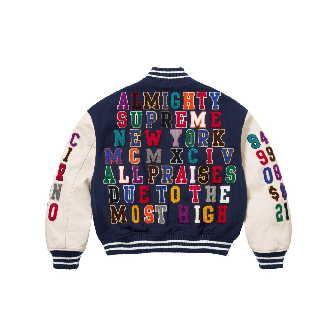 Supreme Praises Varsity Jacket 'Navy' - DesignerGu