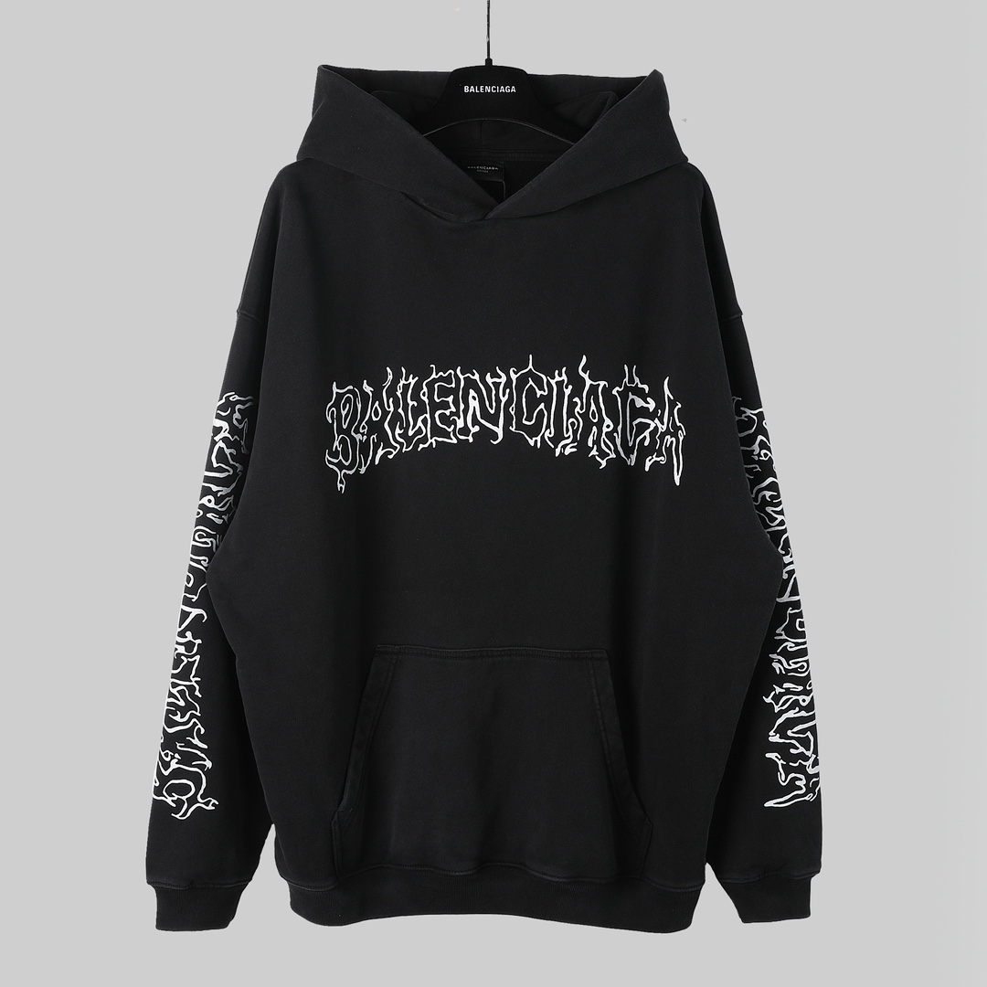 Balenciaga Printed Cotton-Jersey Hoodie - DesignerGu