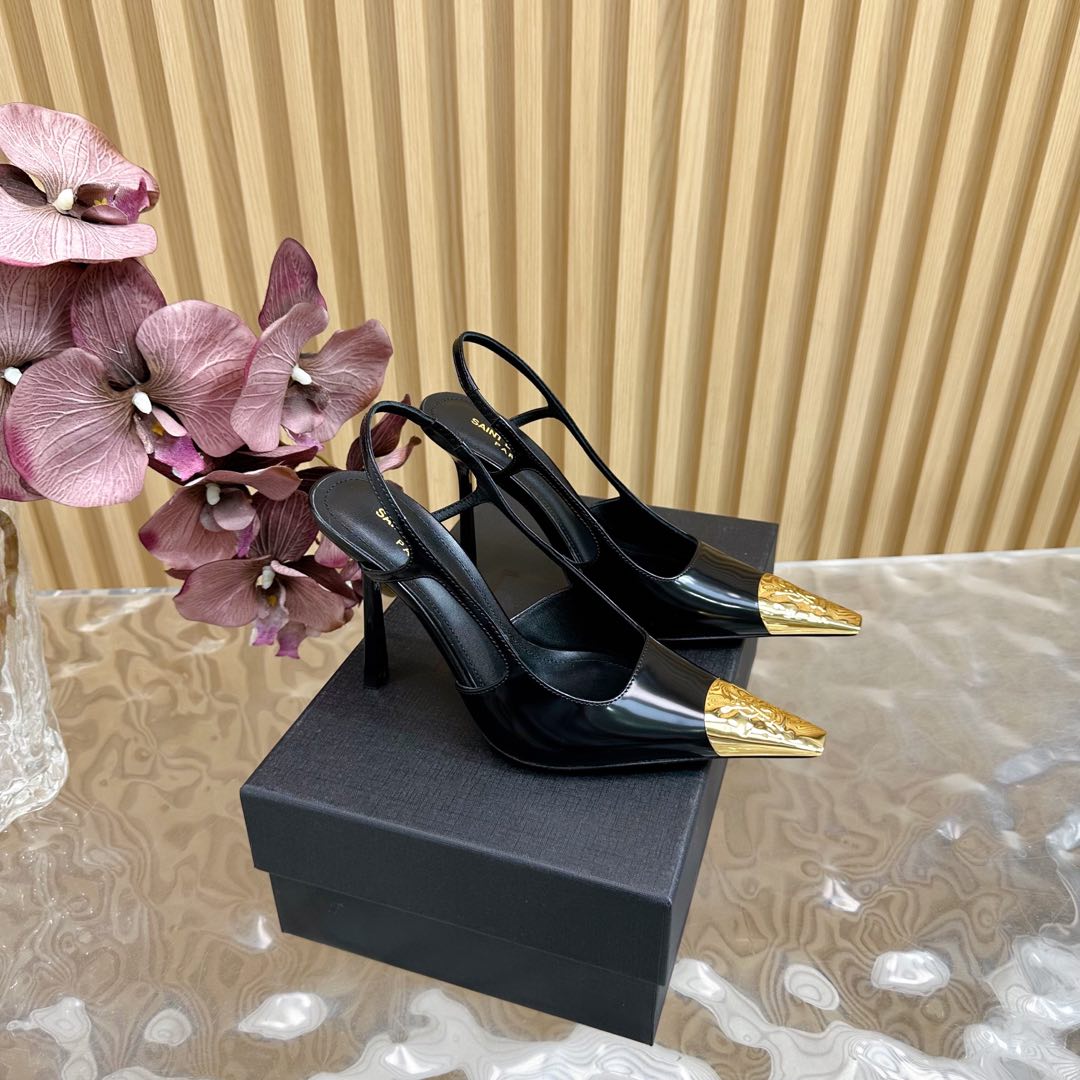Saint Laurent Jeanne 110 Leather Slingback Pumps  - DesignerGu