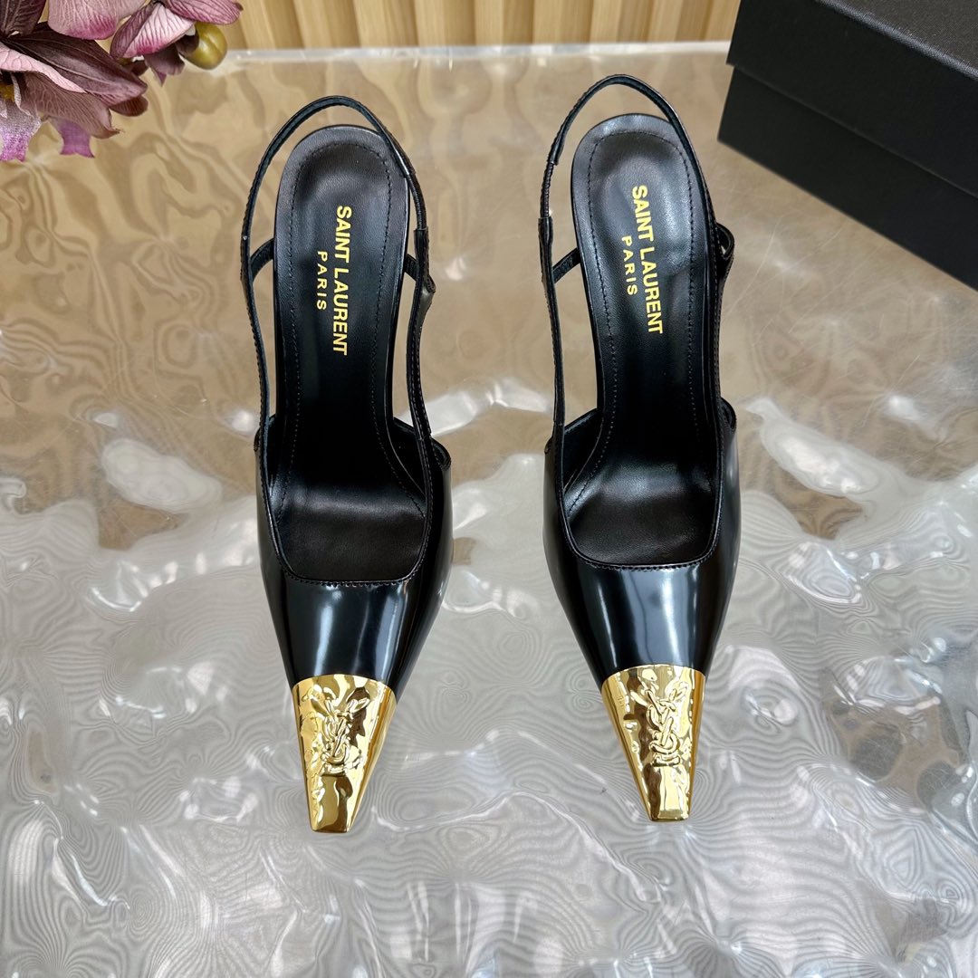 Saint Laurent Jeanne 110 Leather Slingback Pumps  - DesignerGu
