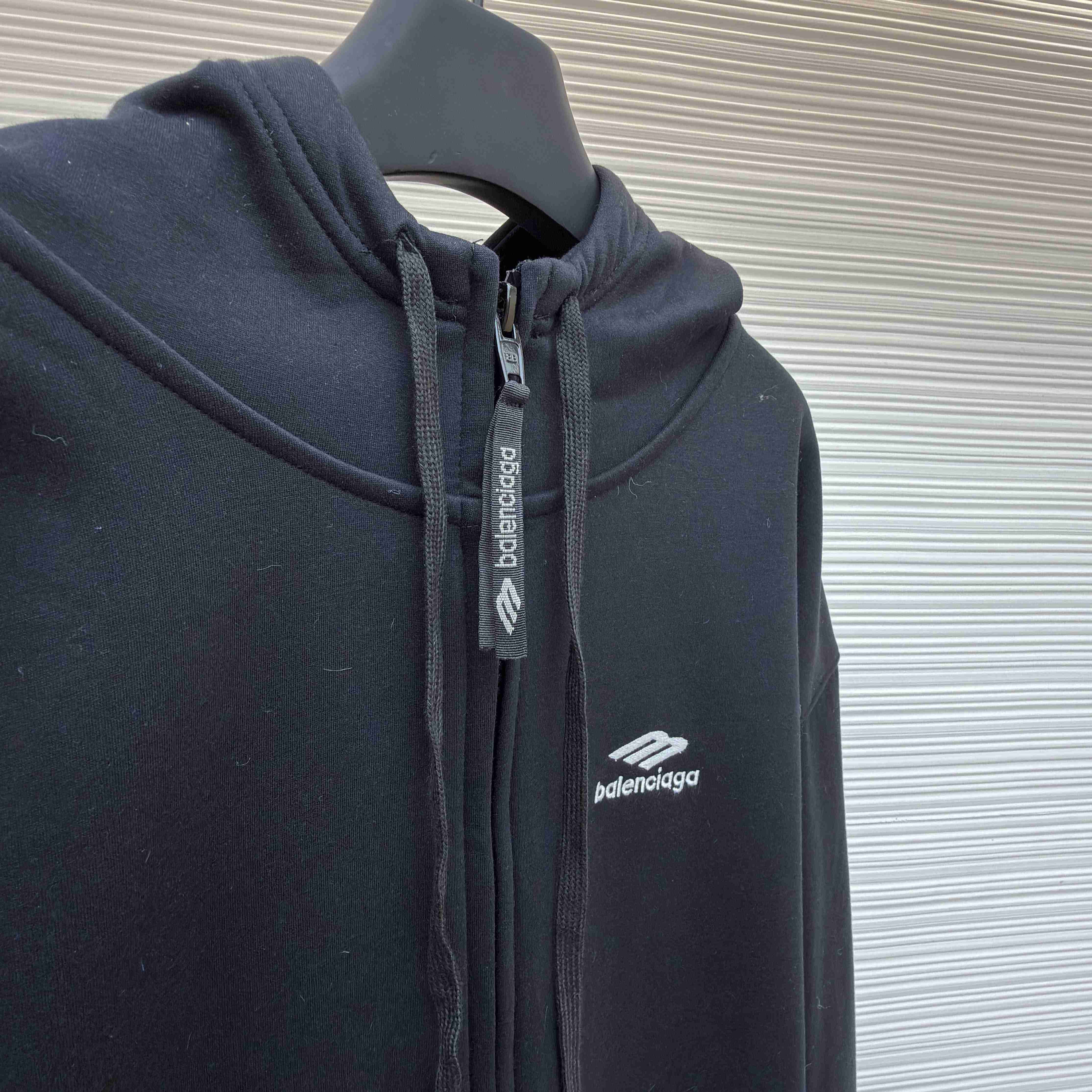 Balenciaga 3B Sports Icon Zip-Up Hoodie In Washed Black - DesignerGu