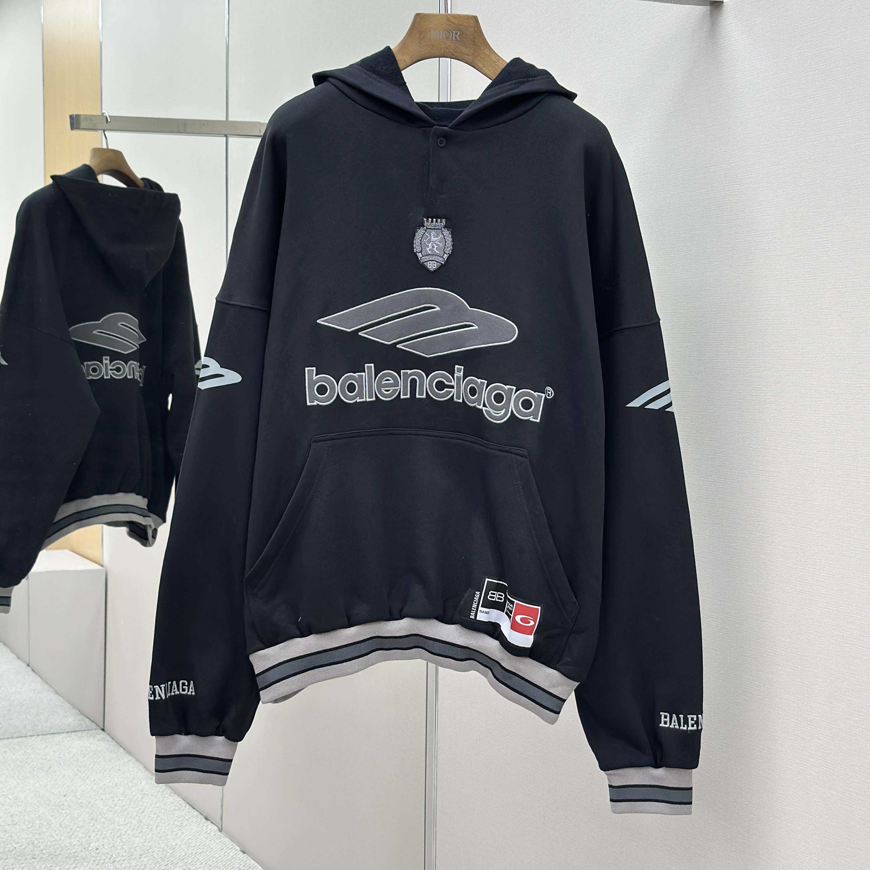 Balenciaga 3B Football Polo Hoodie In Black - DesignerGu