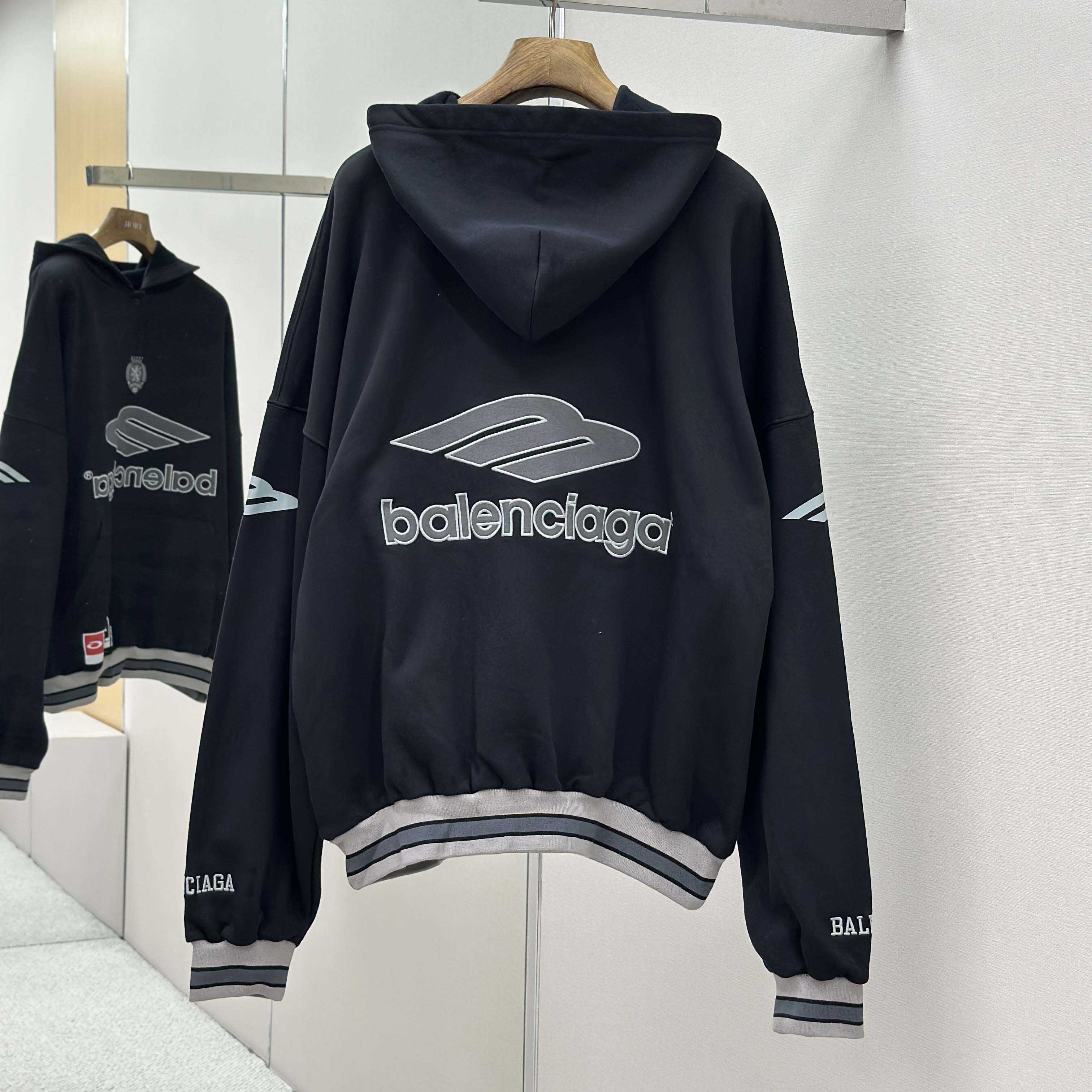 Balenciaga 3B Football Polo Hoodie In Black - DesignerGu