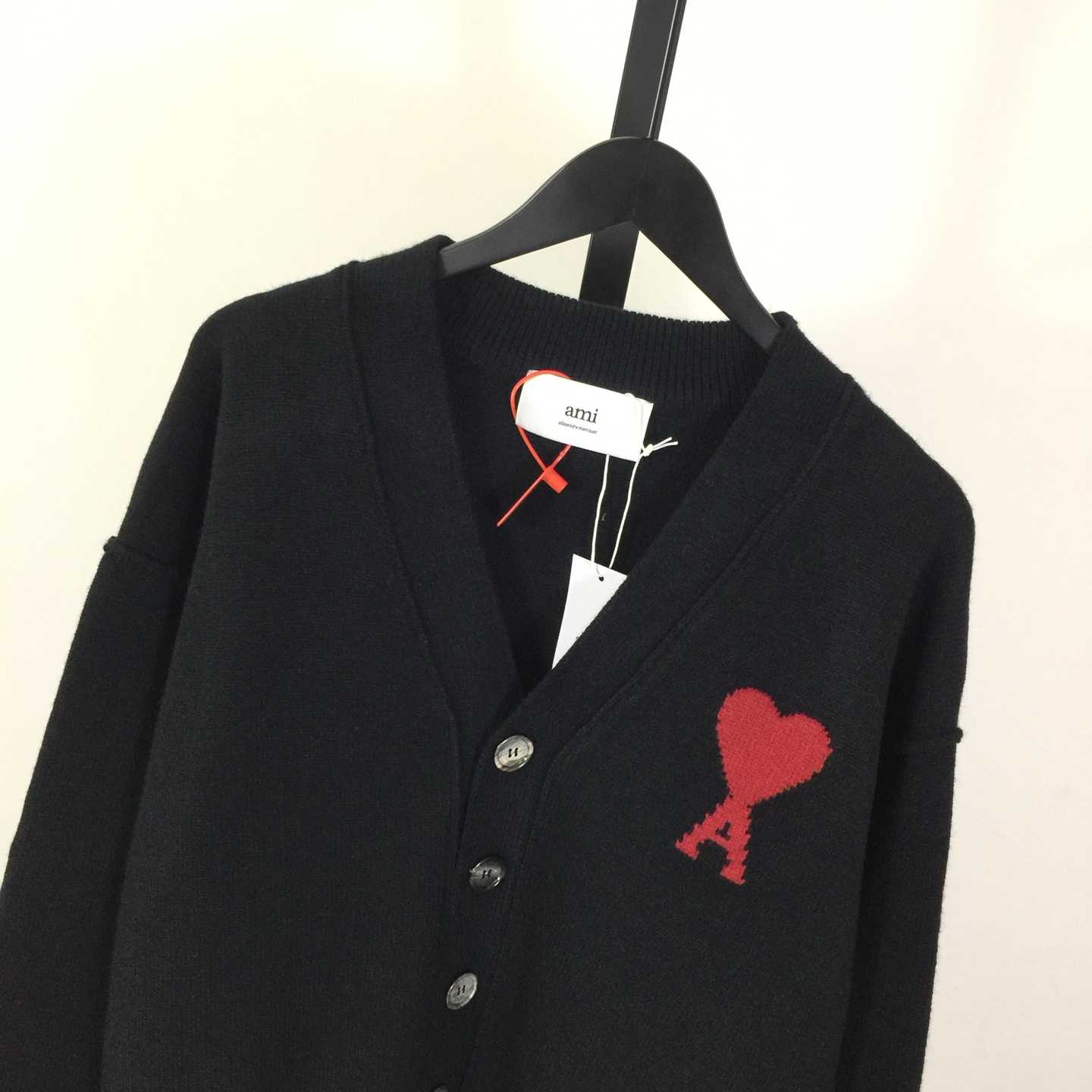 AMI Paris Black Wool Ami De Coeur Cardigan  - DesignerGu