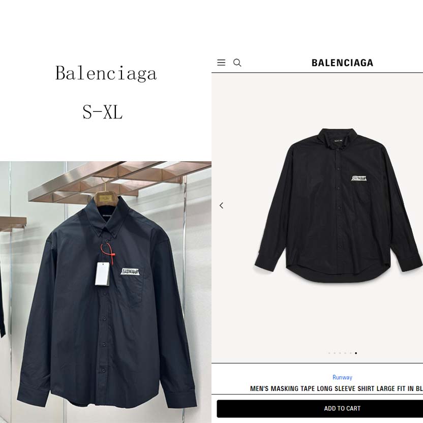 Balenciaga Masking Tape Long Sleeve Shirt Large Fit In Black - DesignerGu