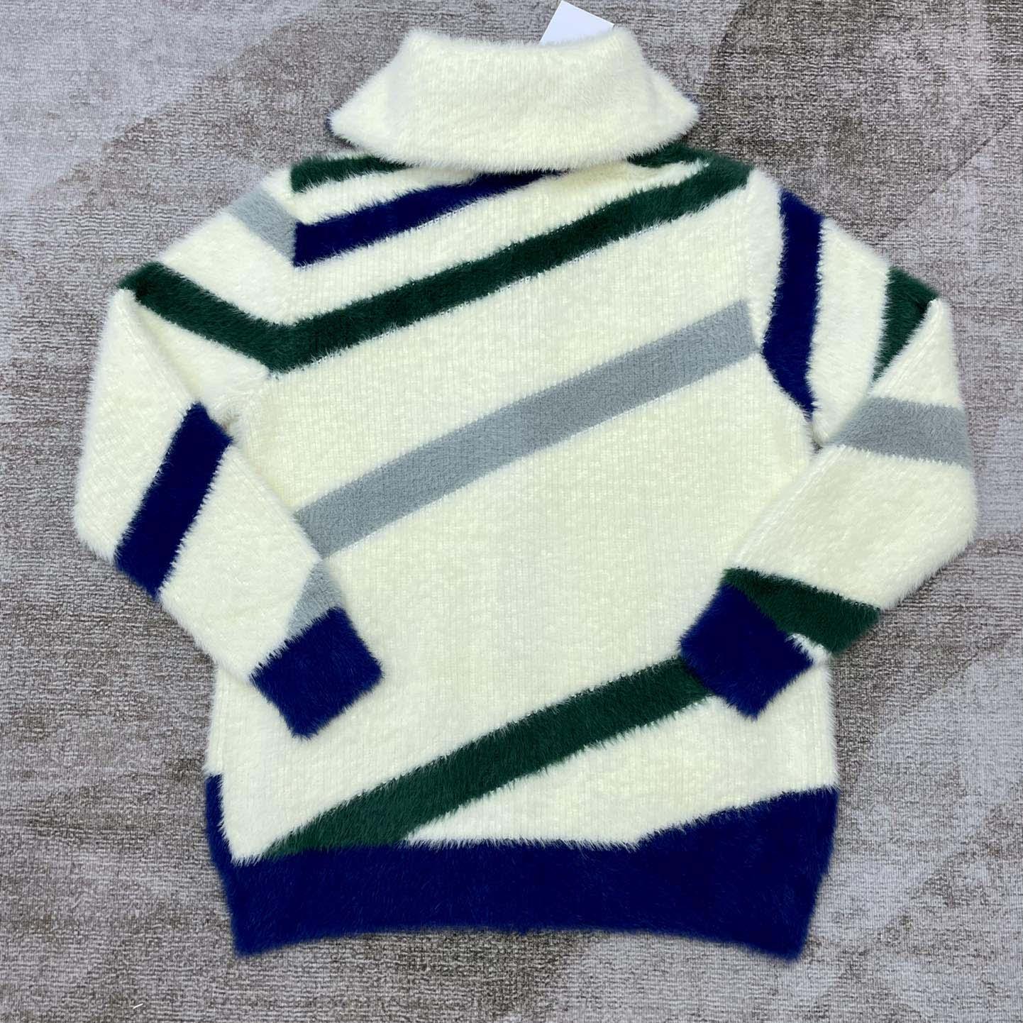 Casablanca Furry Striped Zip Up Jumper 'Blue/Green' - DesignerGu
