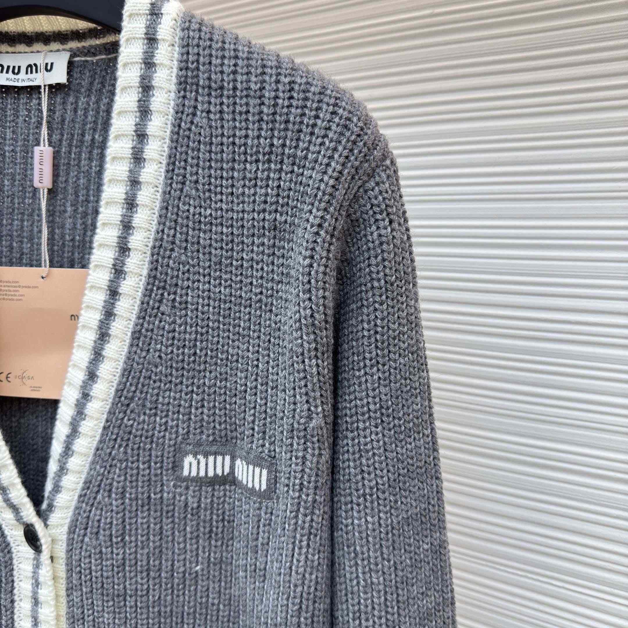 Miu Miu Ribbed Knit Wool And Cashmere Cardigan - DesignerGu