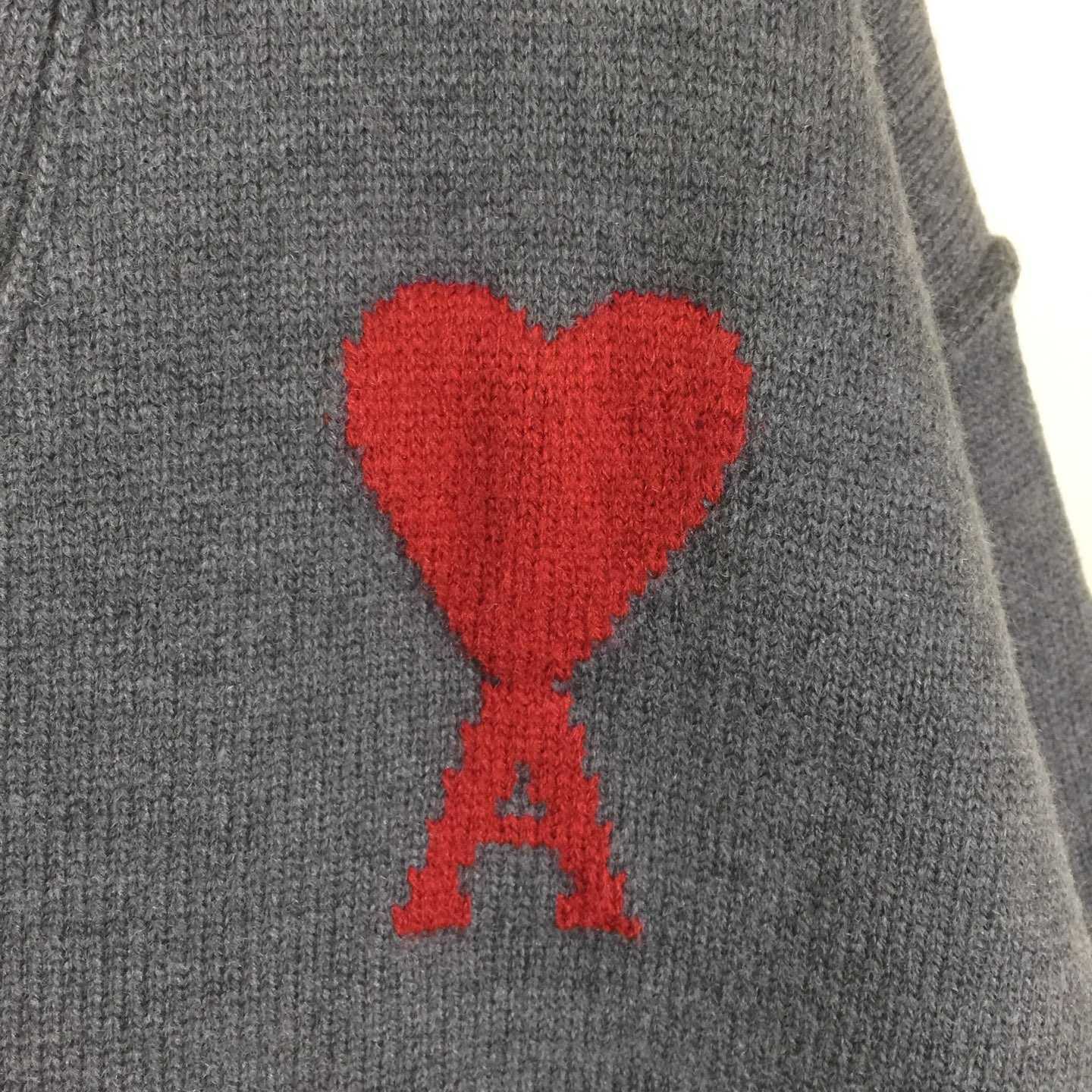 AMI Paris Grey Wool Ami De Coeur Cardigan  - DesignerGu