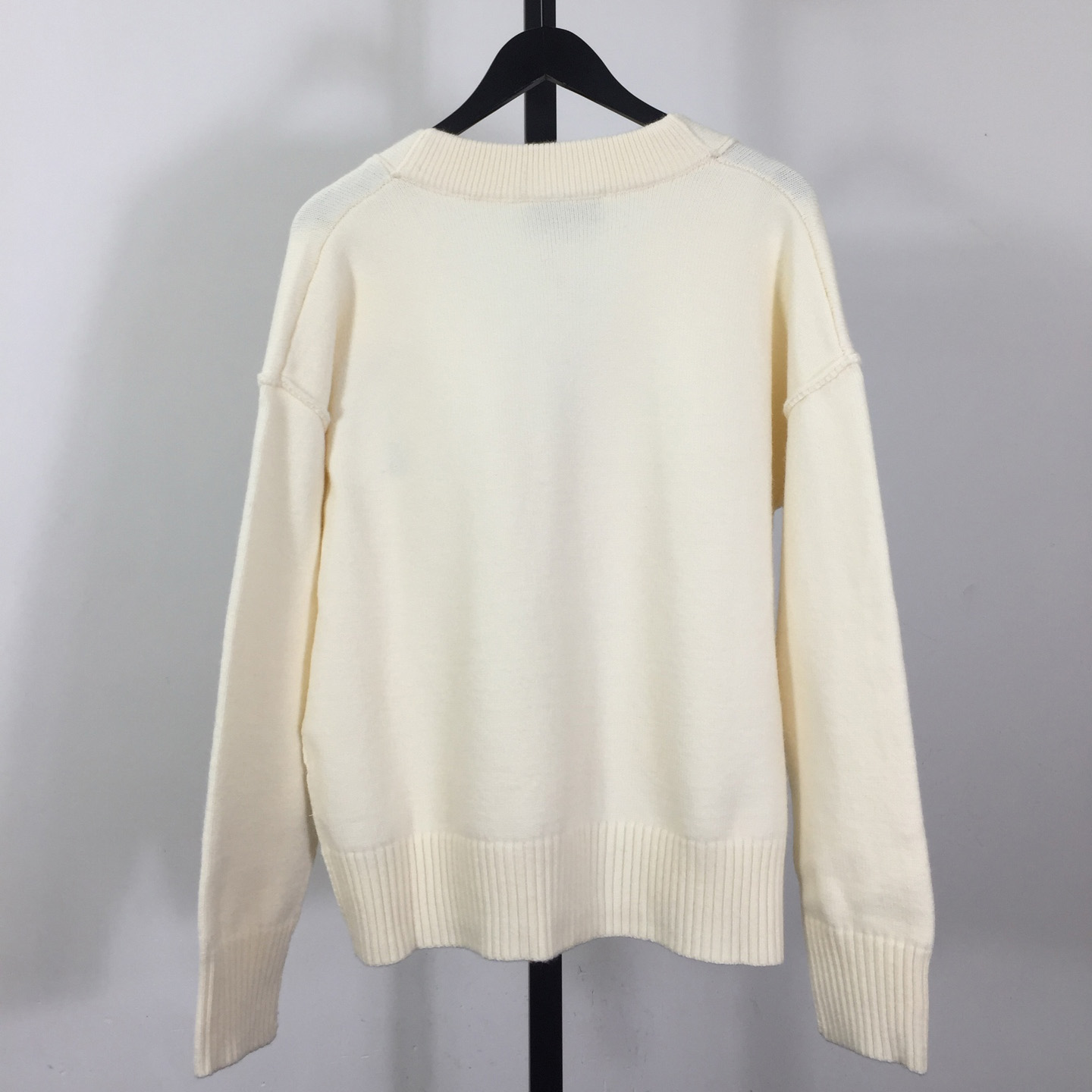 AMI Paris White Wool Ami De Coeur Cardigan  - DesignerGu