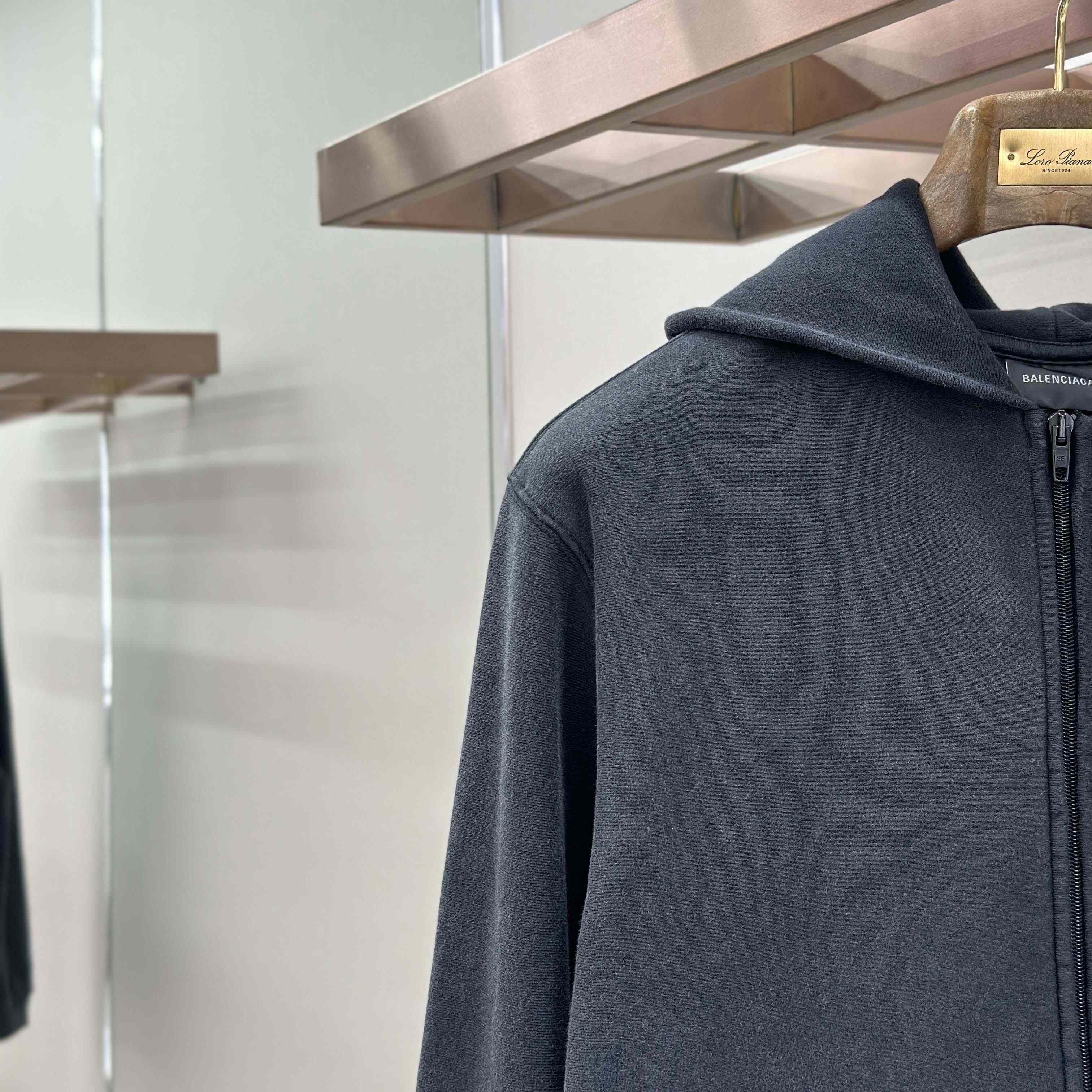 Balenciaga Washed Crayon Political Zip-Up Hoodie Regular Fit In Faded Black - DesignerGu