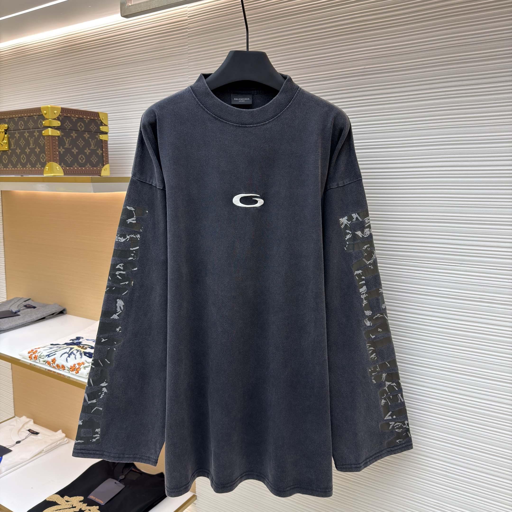 Balenciaga Men's Transparent Tape Shifted Oversized Long Sleeve T-shirt - DesignerGu